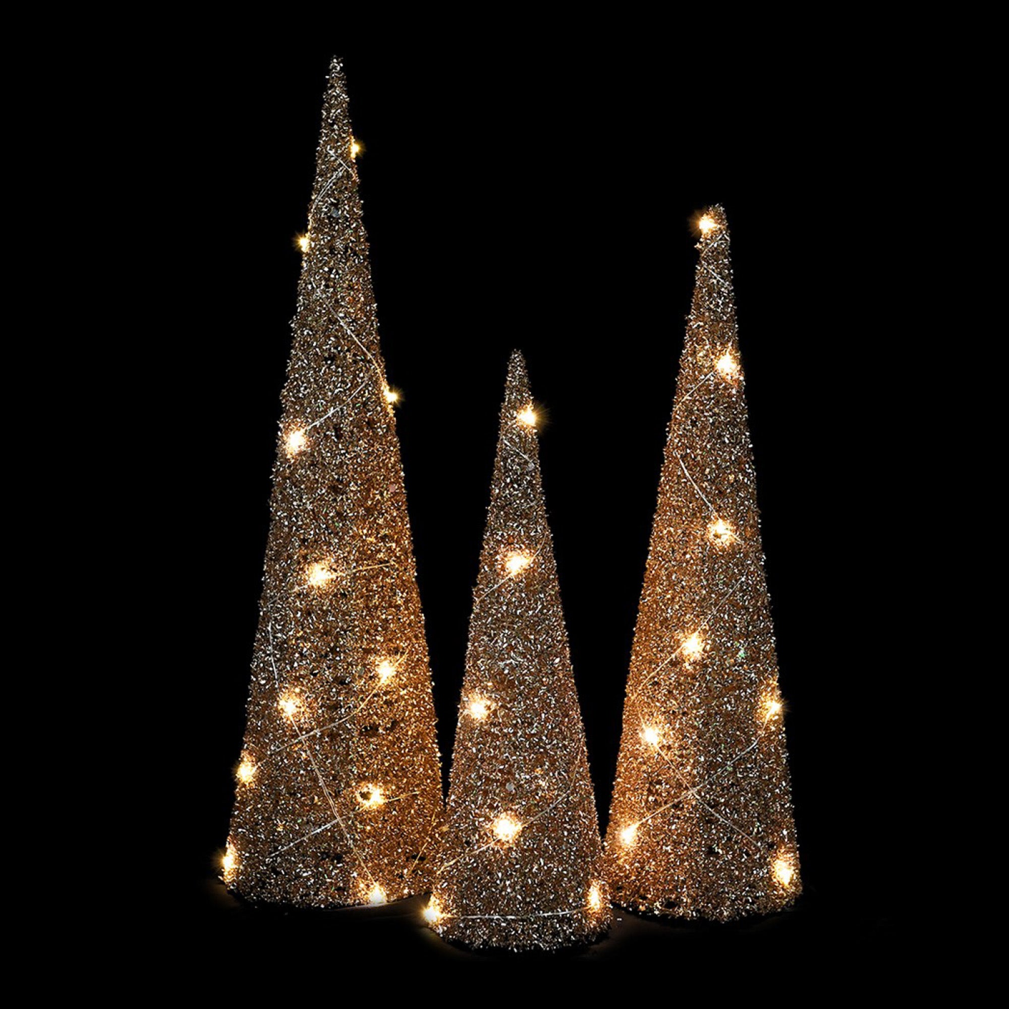 Lit Glitter Trees - Set of 3