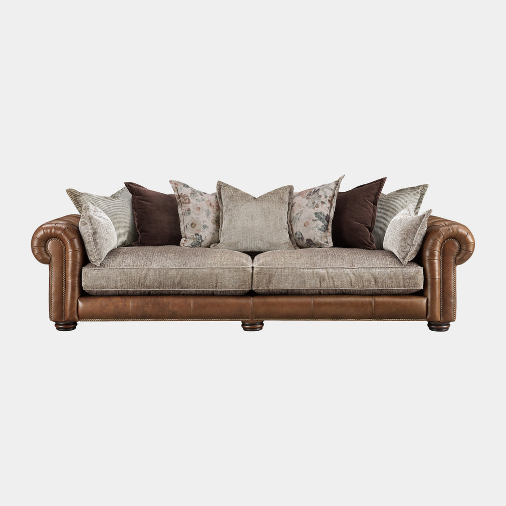 Lancaster - 4 Seat Split Pillow Back Sofa In Fabric & Full Aniline Leather Mix