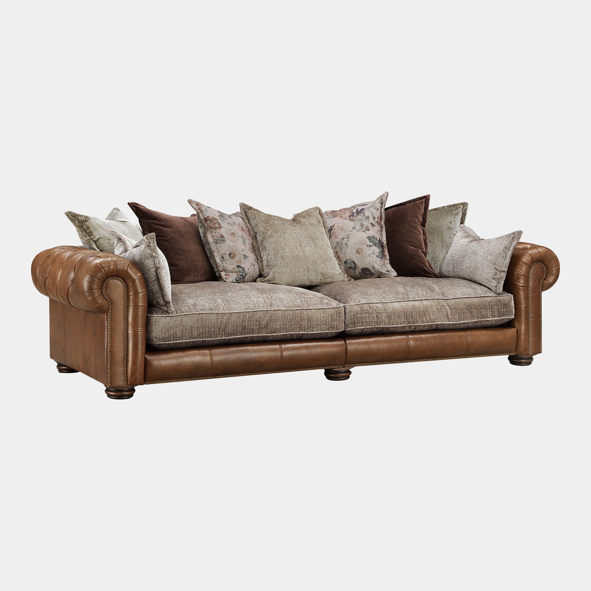 Lancaster - 4 Seat Split Pillow Back Sofa In Fabric & Full Aniline Leather Mix