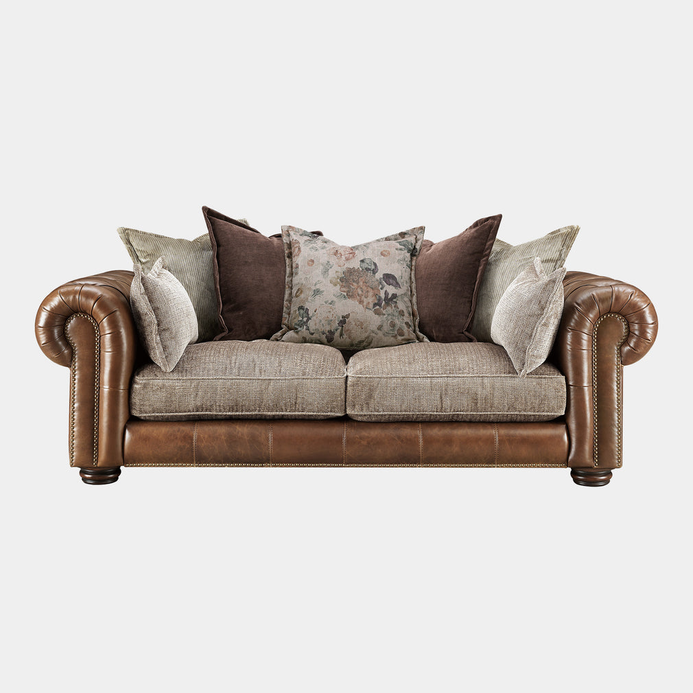 Lancaster - 3 Seat Pillow Back Sofa In Fabric & Full Aniline Leather Mix