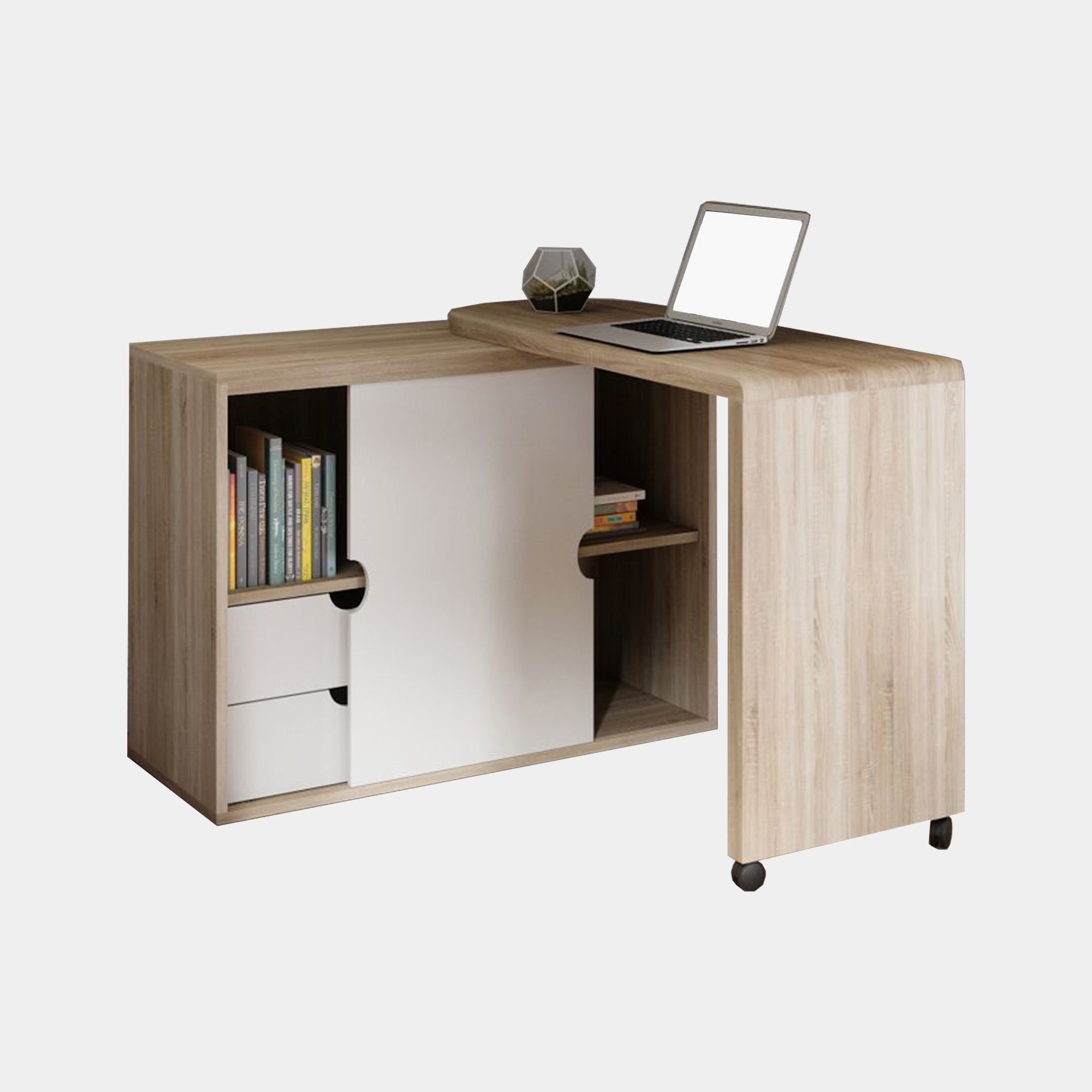 Ryan - Folding Cupboard Desk In Sonoma Oak With White Front