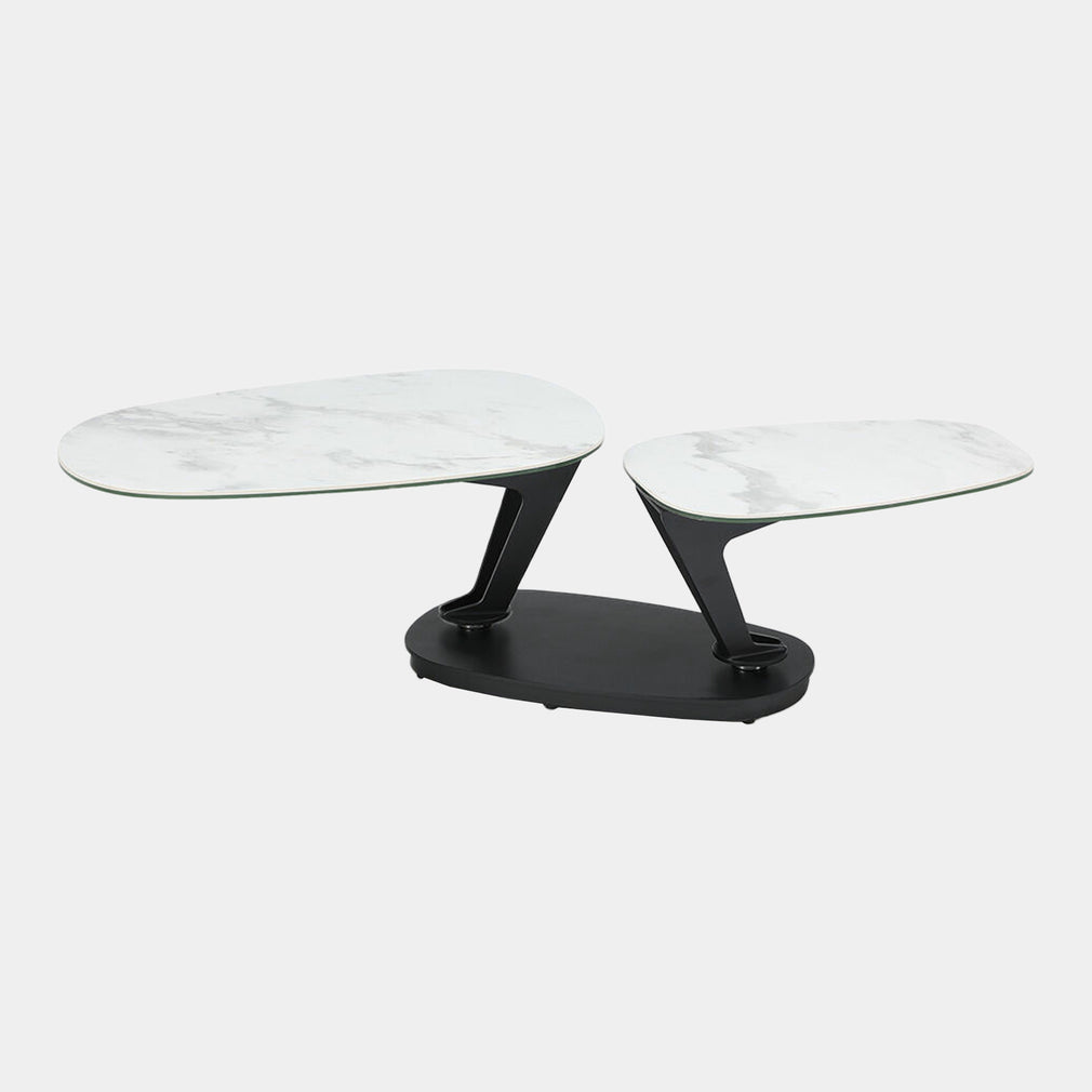 Atlantic - Swivel Coffee Table Carrara Effect Ceramic/Sandy Black Base