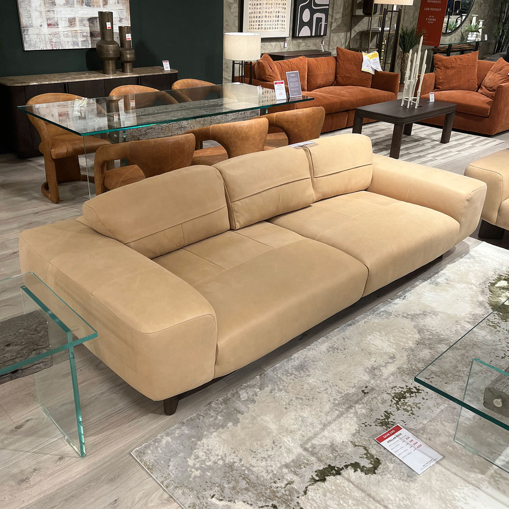 Bora 3 Seat Split Sofa In Full Aniline Leather  Native Sand, Smoked Wood Foot