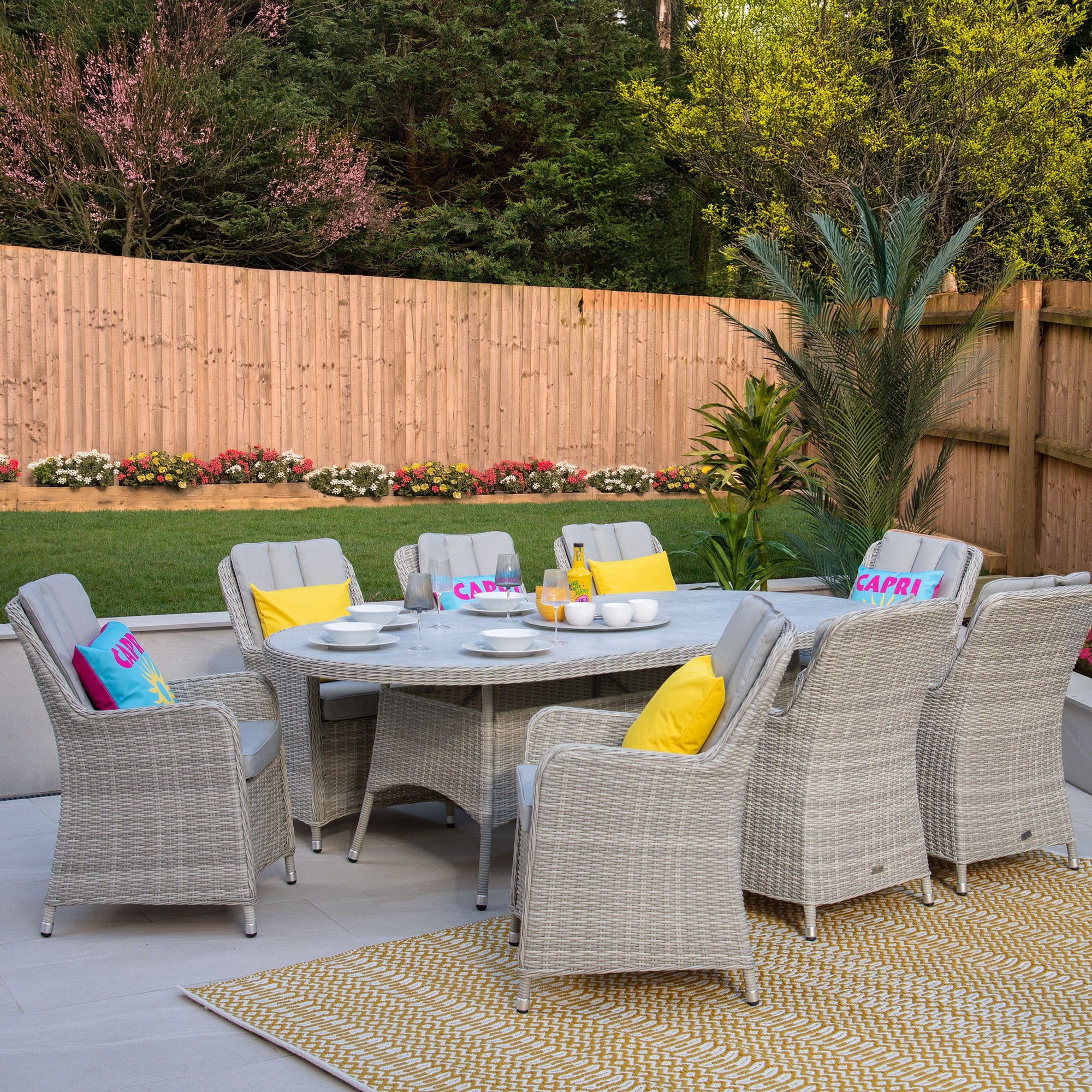 8 Seat 230cm Oval Dining Set with Venice Chairs With Lazy Susan