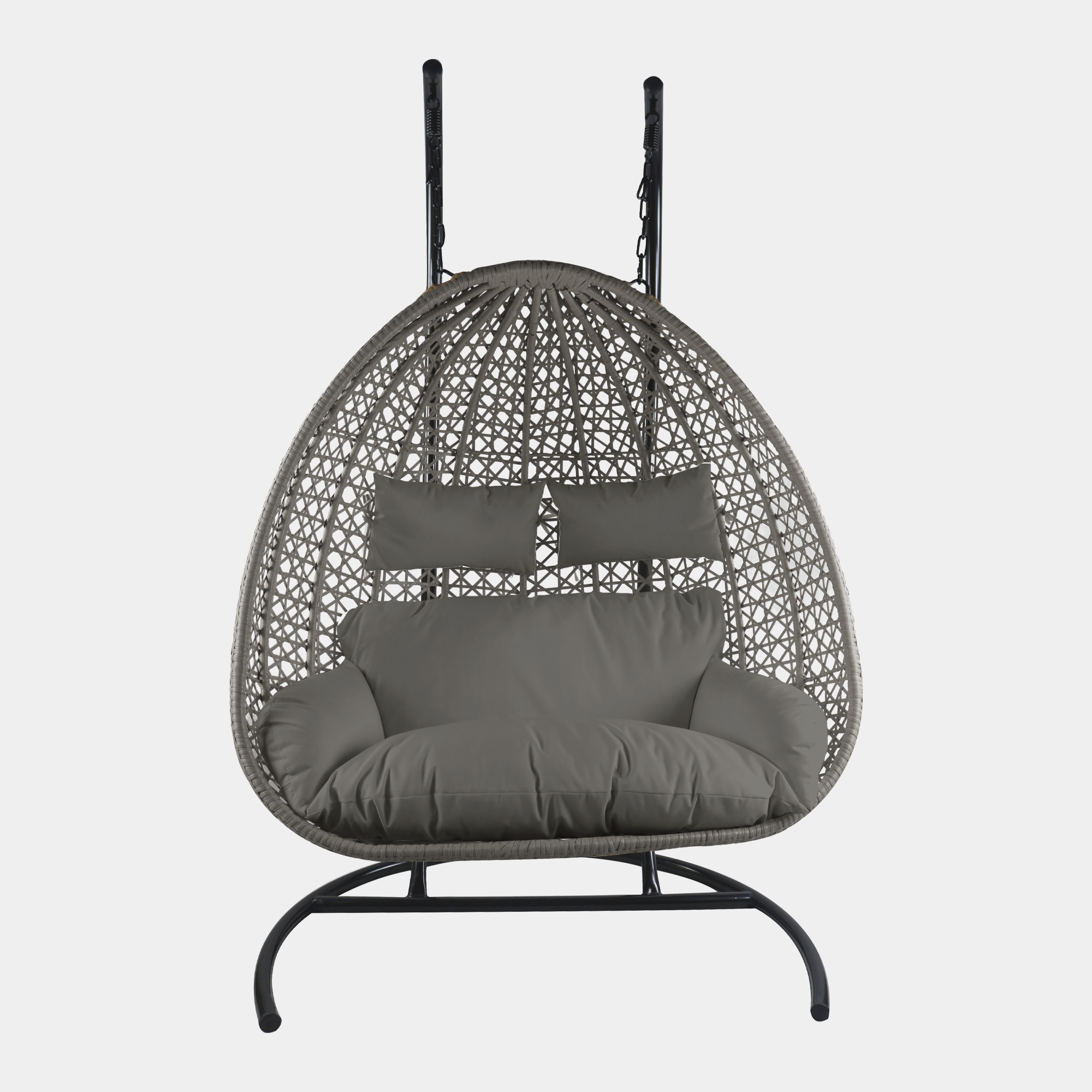 Double Hanging Egg Chair Including Cushion In Rattan Grey Weave