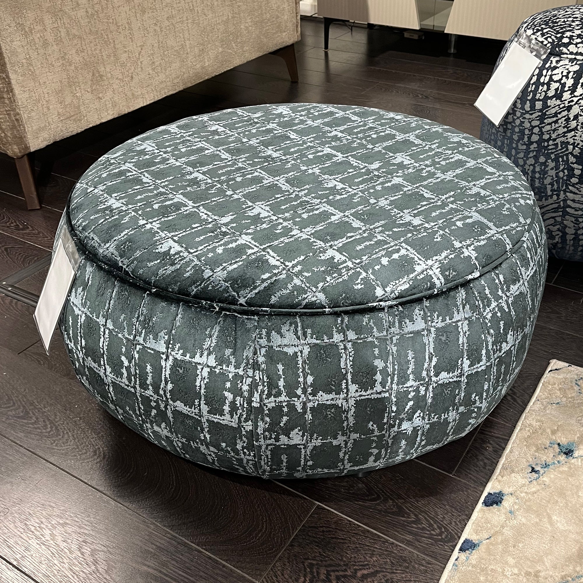 Dubai Large Stool In Fabric Rinaldi Petrol