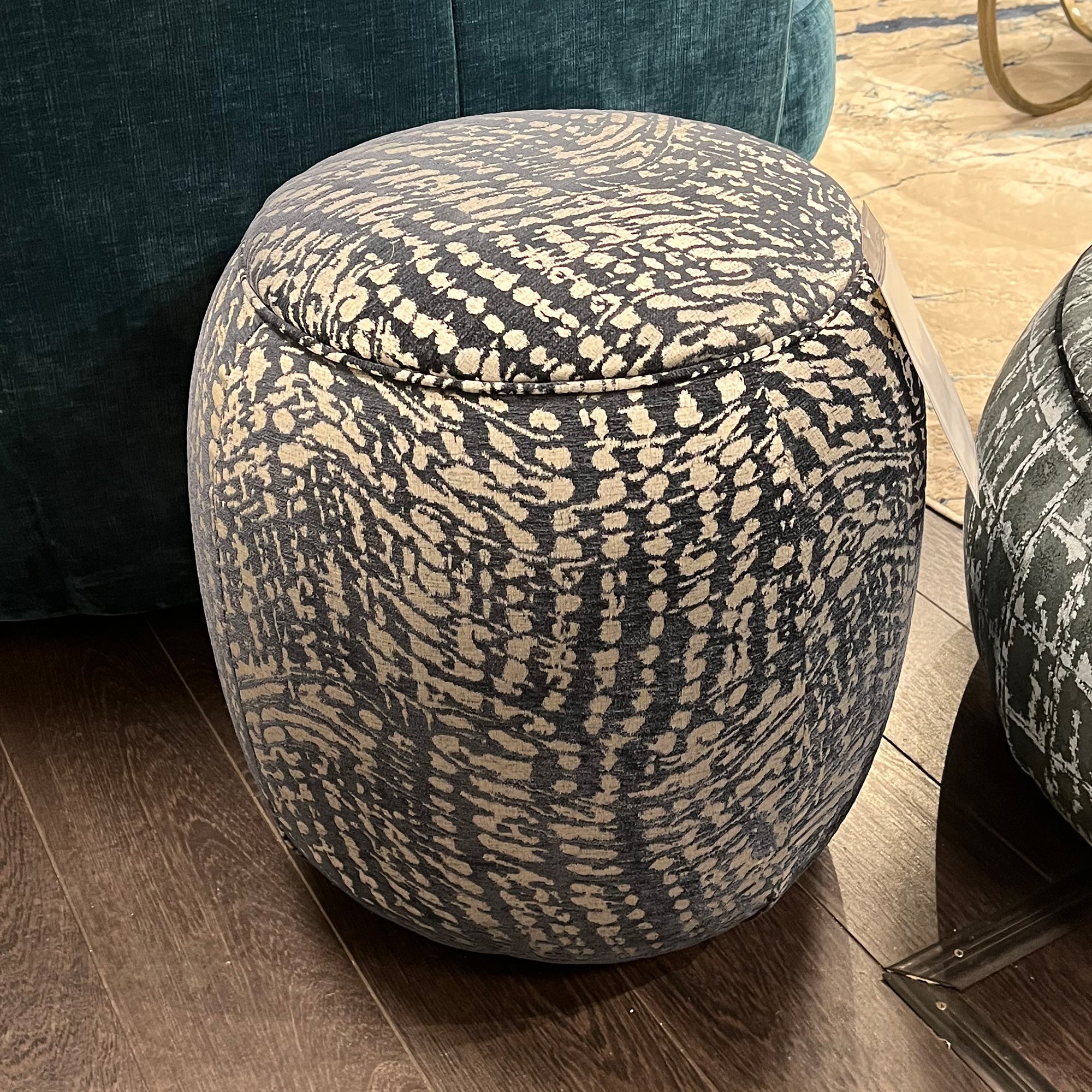 Dubai Small Stool In Fabric Beth Petrol