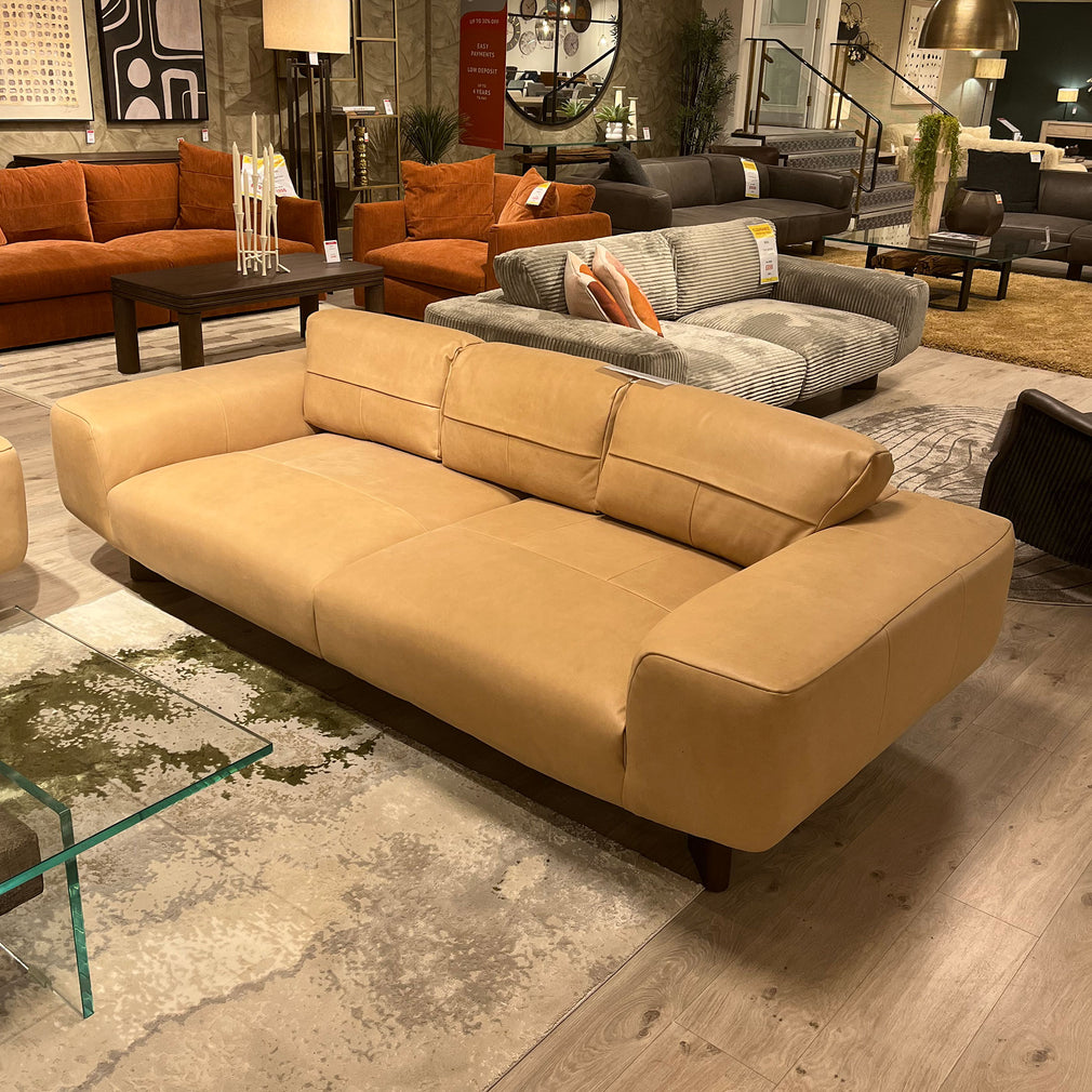 Bora 2 Seat Split Sofa In Full Aniline Leather  Native Sand, Smoked Wood Foot