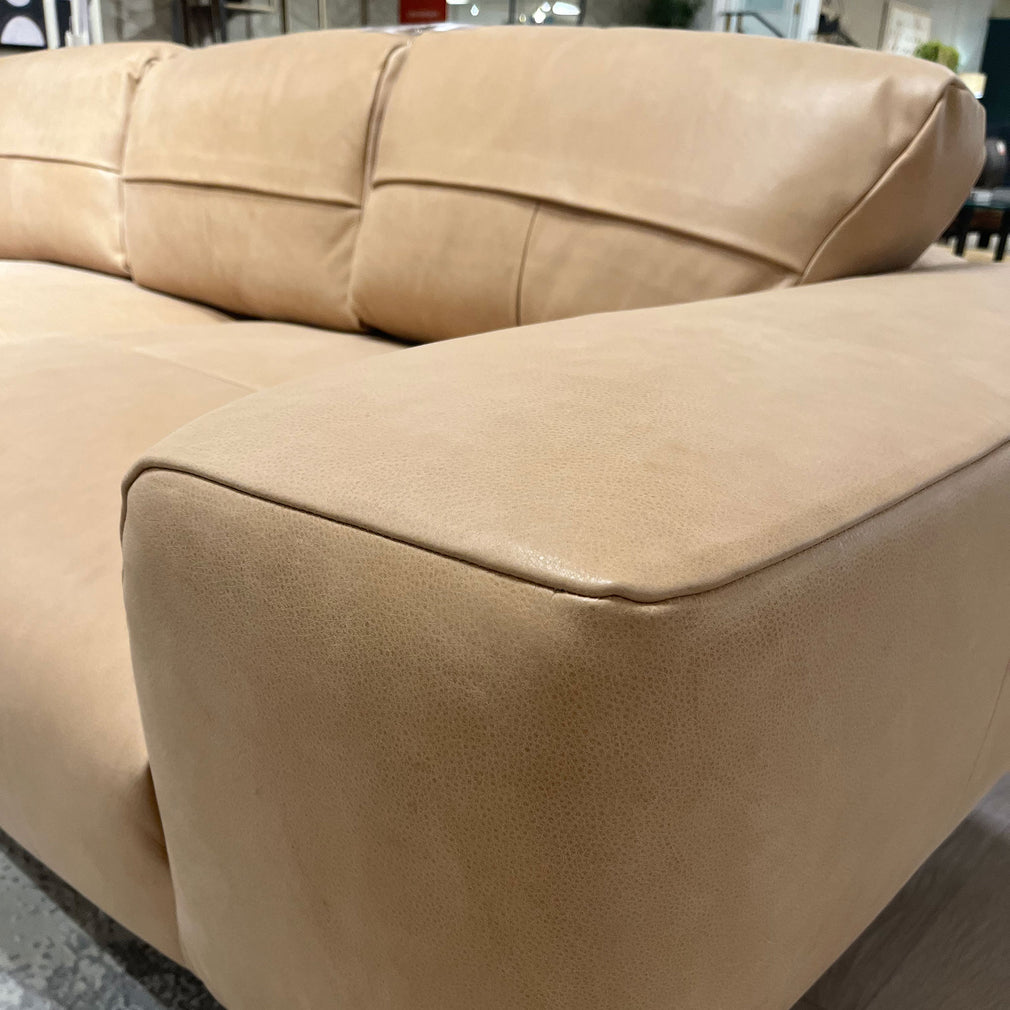 Bora 2 Seat Split Sofa In Full Aniline Leather  Native Sand, Smoked Wood Foot