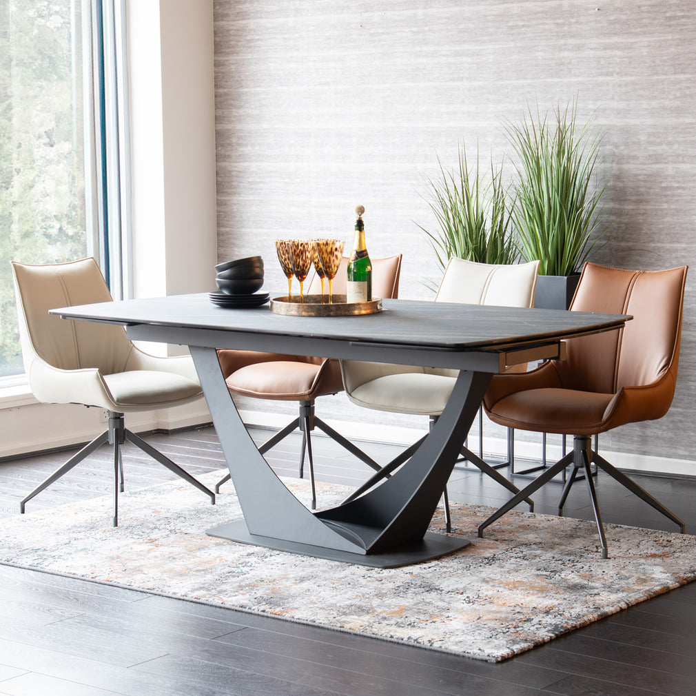 Figaro - 180cm Extending Dining Table With Black/Bronze Ceramic Top