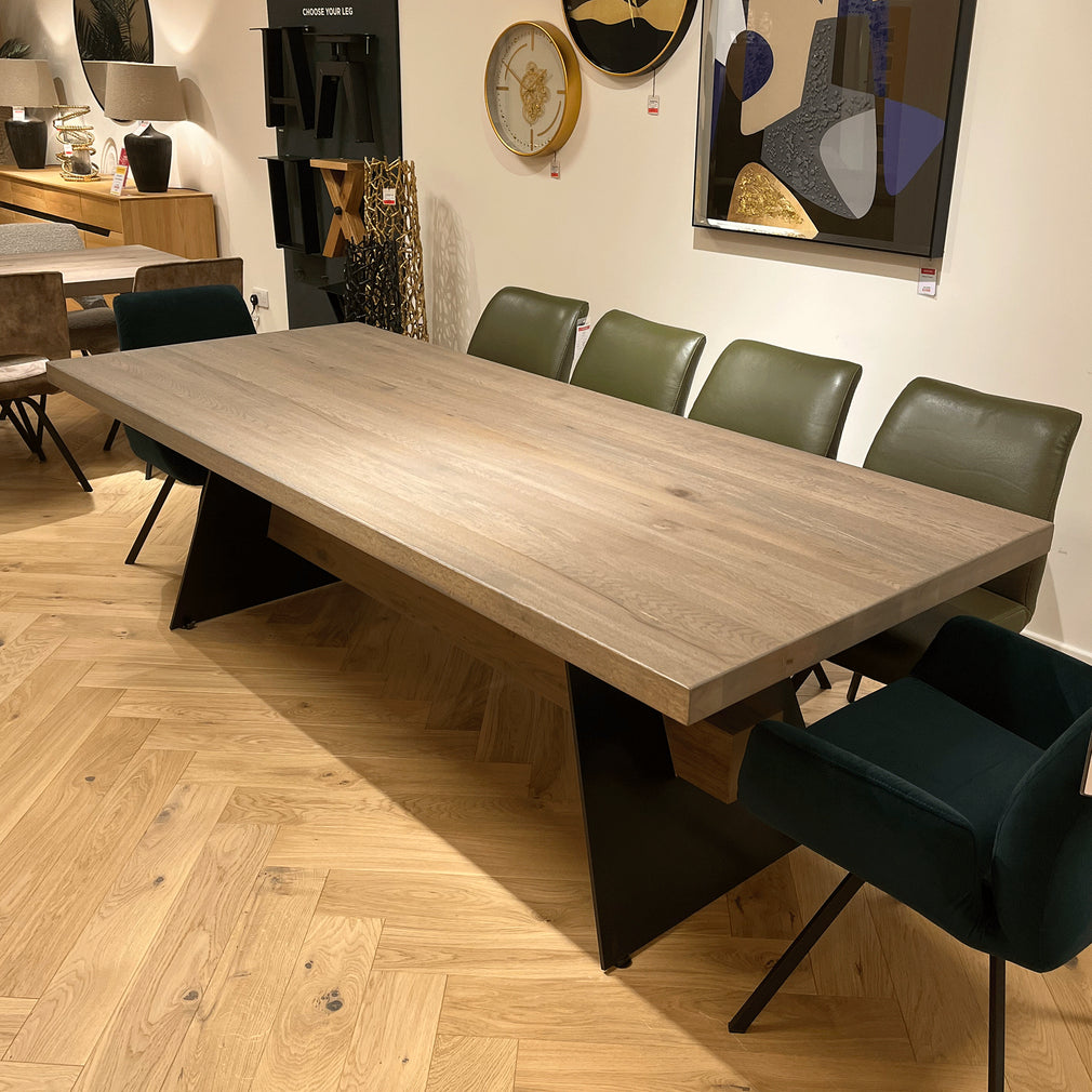 Yosemite 240cm x 100cm Dining Table Straight Edge Beam Leg In Rustic Oak 08 Vintage Grey