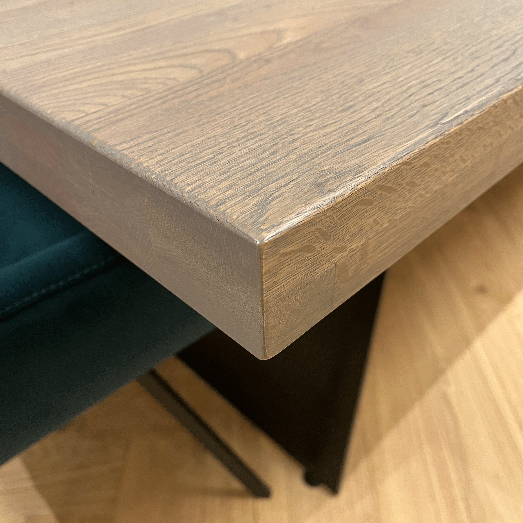 Yosemite 240cm x 100cm Dining Table Straight Edge Beam Leg In Rustic Oak 08 Vintage Grey