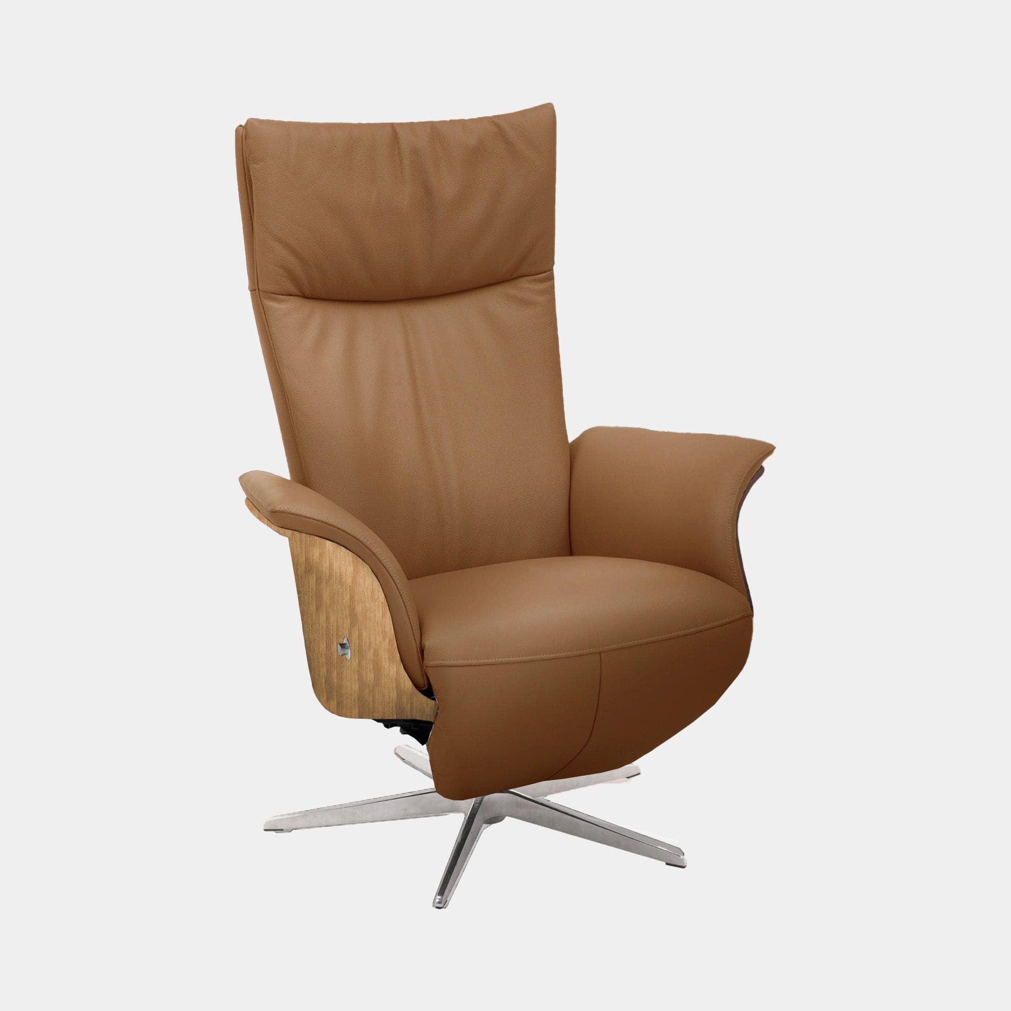 Helsinki - Medium Swivel Power Recliner Chair In Semi Aniline Leather 376 Light Cognac