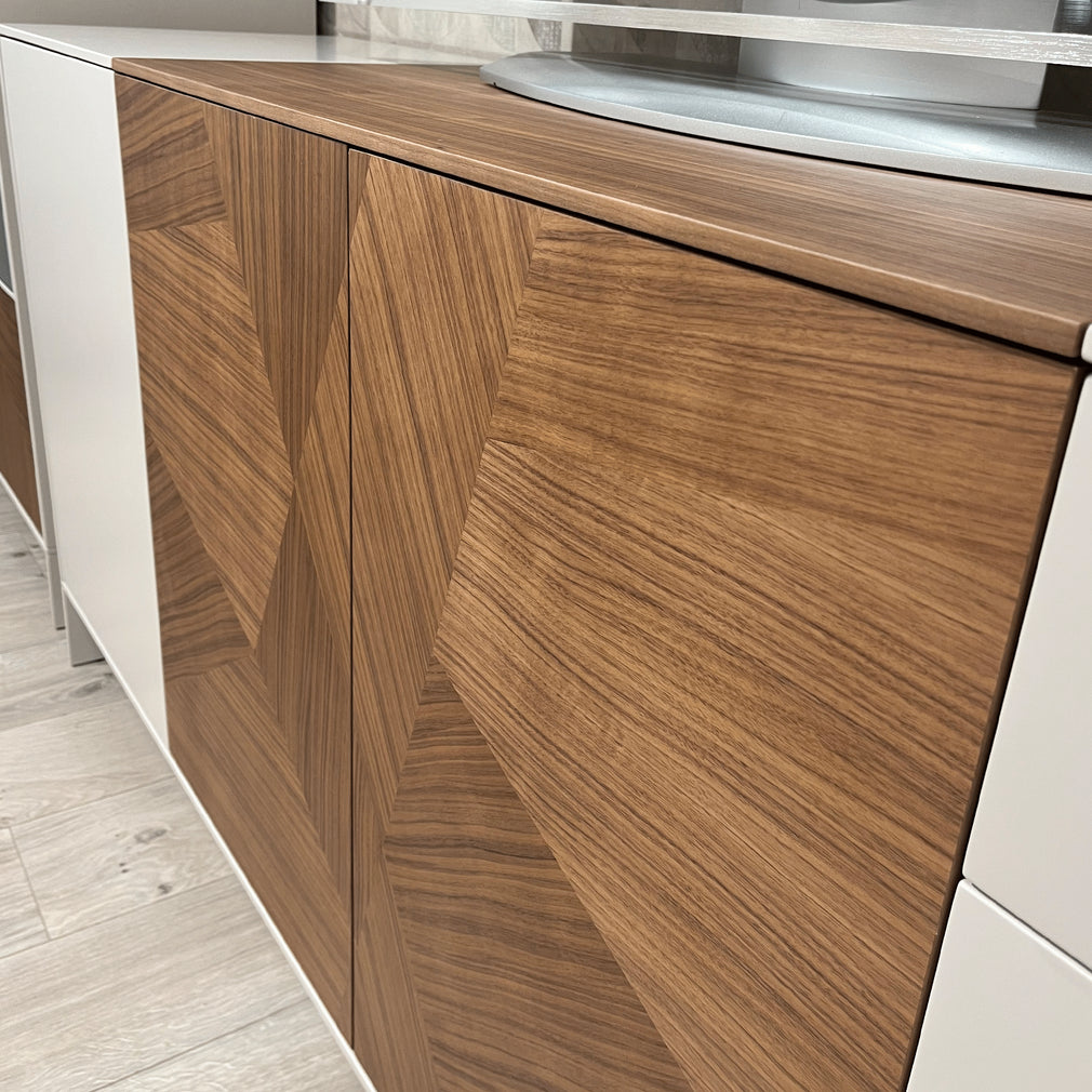 Algarve 200cm 2 Drawer/3 Door/1 Drop Flap Sideboard Matte Laq/ Wood Detail LM16/NG01 Walnut