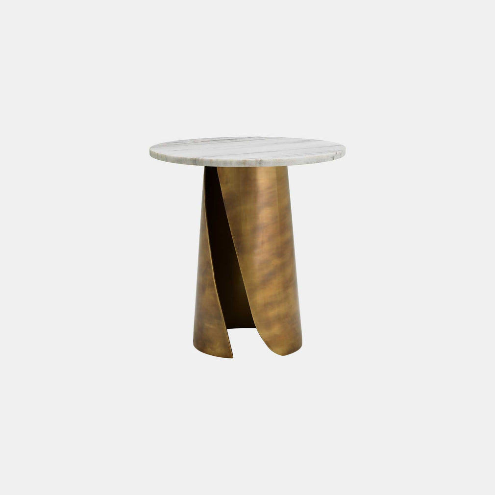 Eichholtz Nuova - Side Table - White Marble Top/Vintage Brass Base