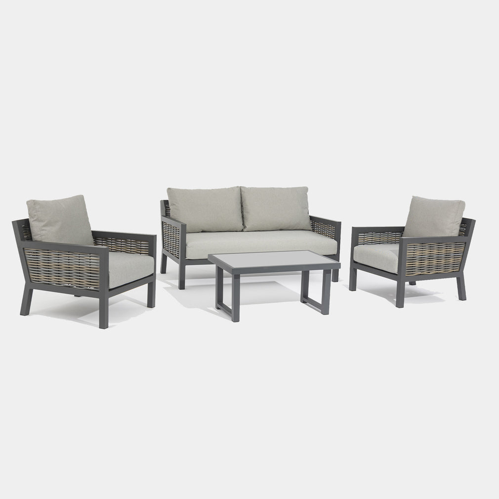 Key Largo - 2 Seat Sofa Set In Aluminium/Rattan And Sintered Stone Top