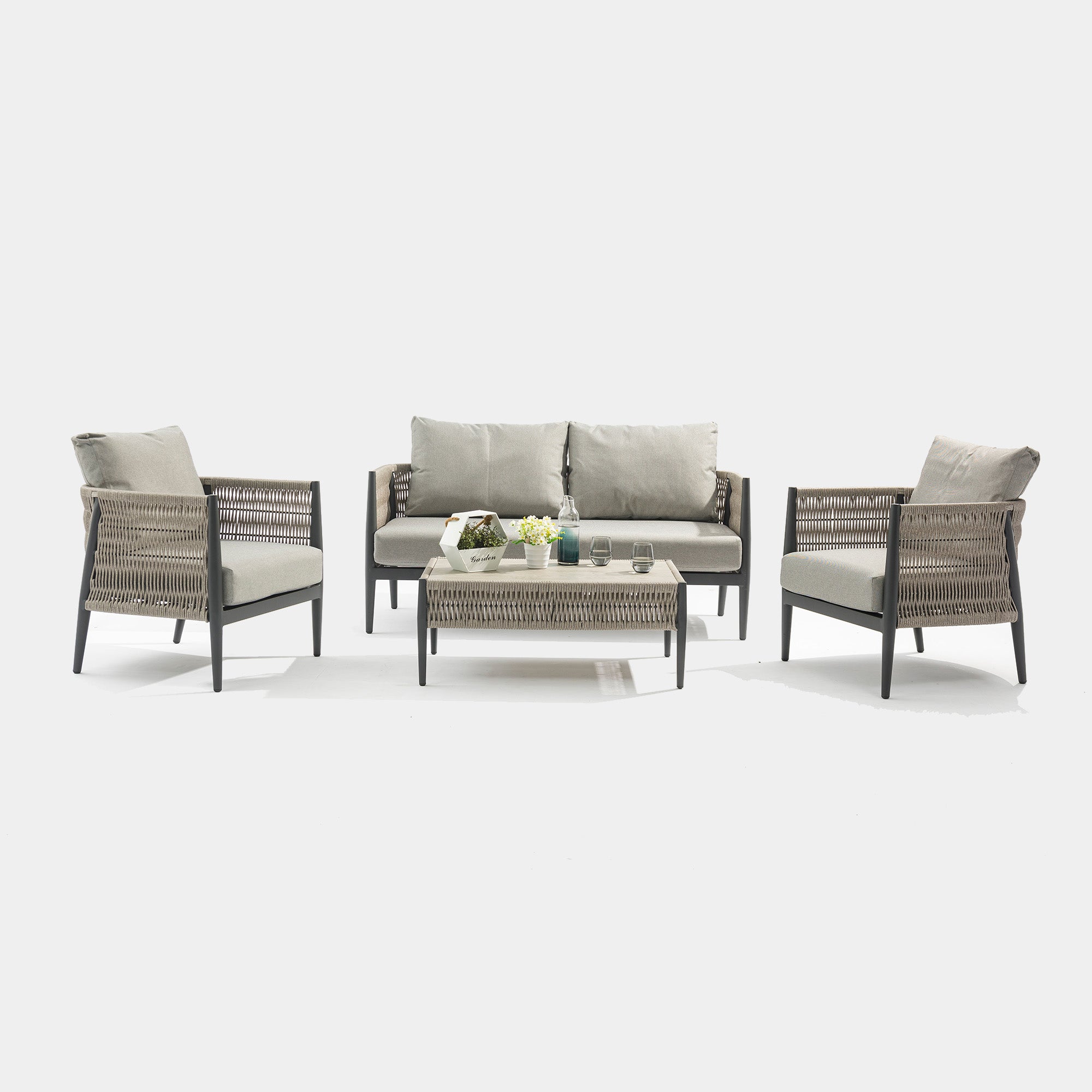 Coconut Grove - 3 Seat Sofa Set In Rattan Rope Effect/Aluminium With Ceramic Top