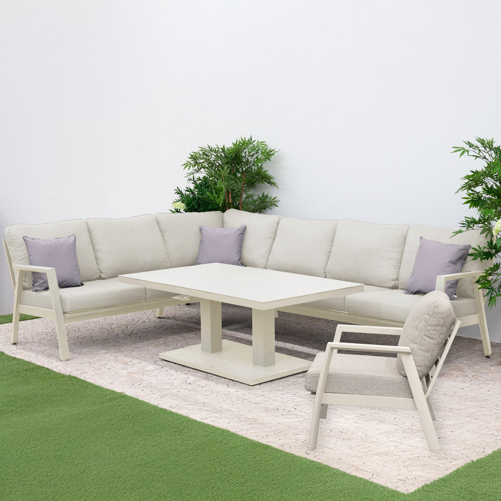 Montego Bay - Corner Sofa Dining Set With Rectangular Rising Table In Pebble