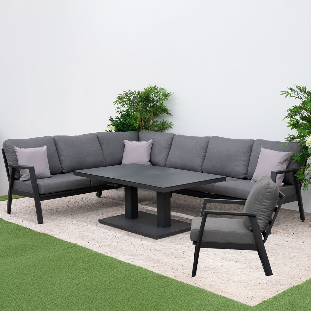 Montego Bay - Corner Sofa Dining Set With Rectangular Rising Table In Dark Grey