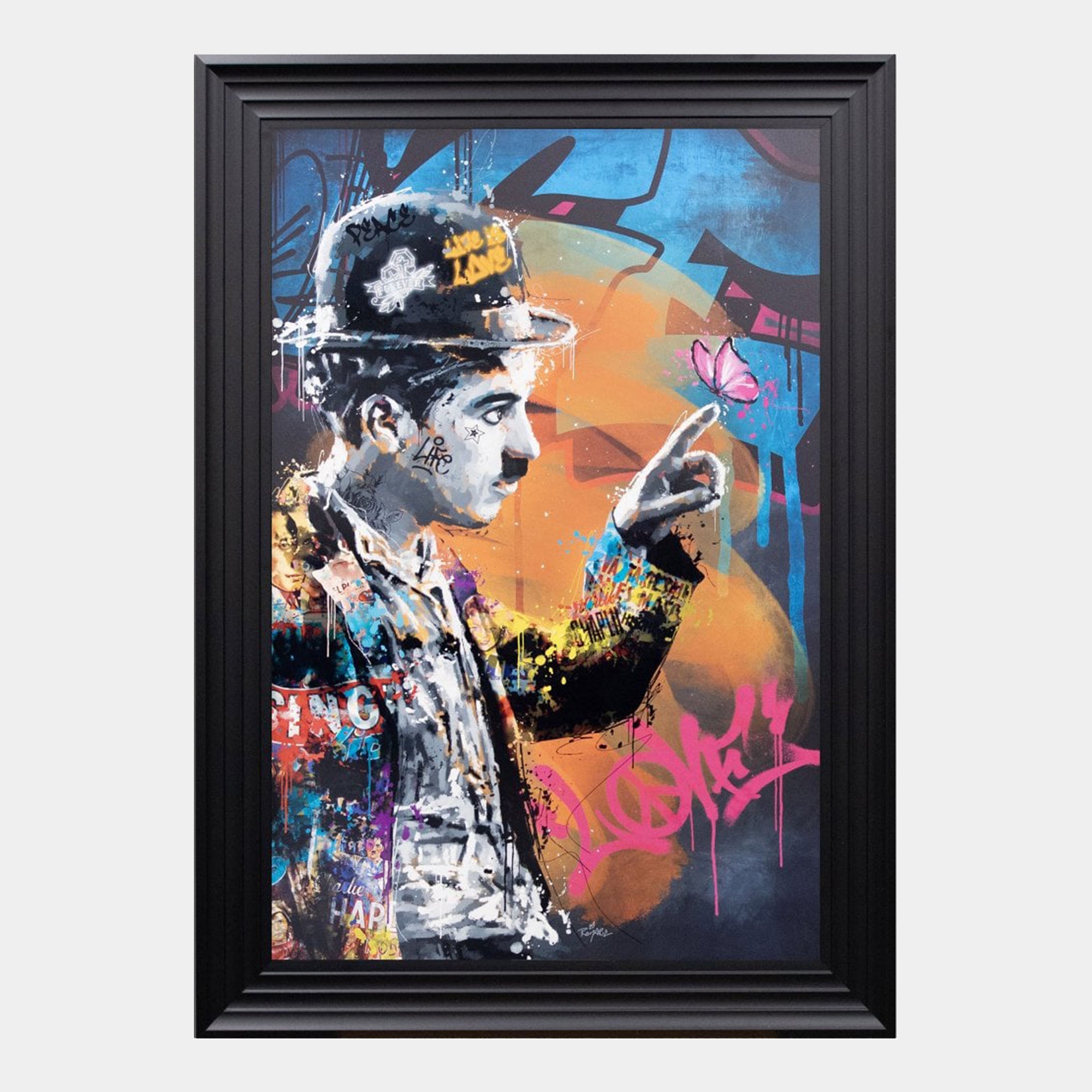 Charlie Chaplin Et Le Papillon - by Romaric Framed Print