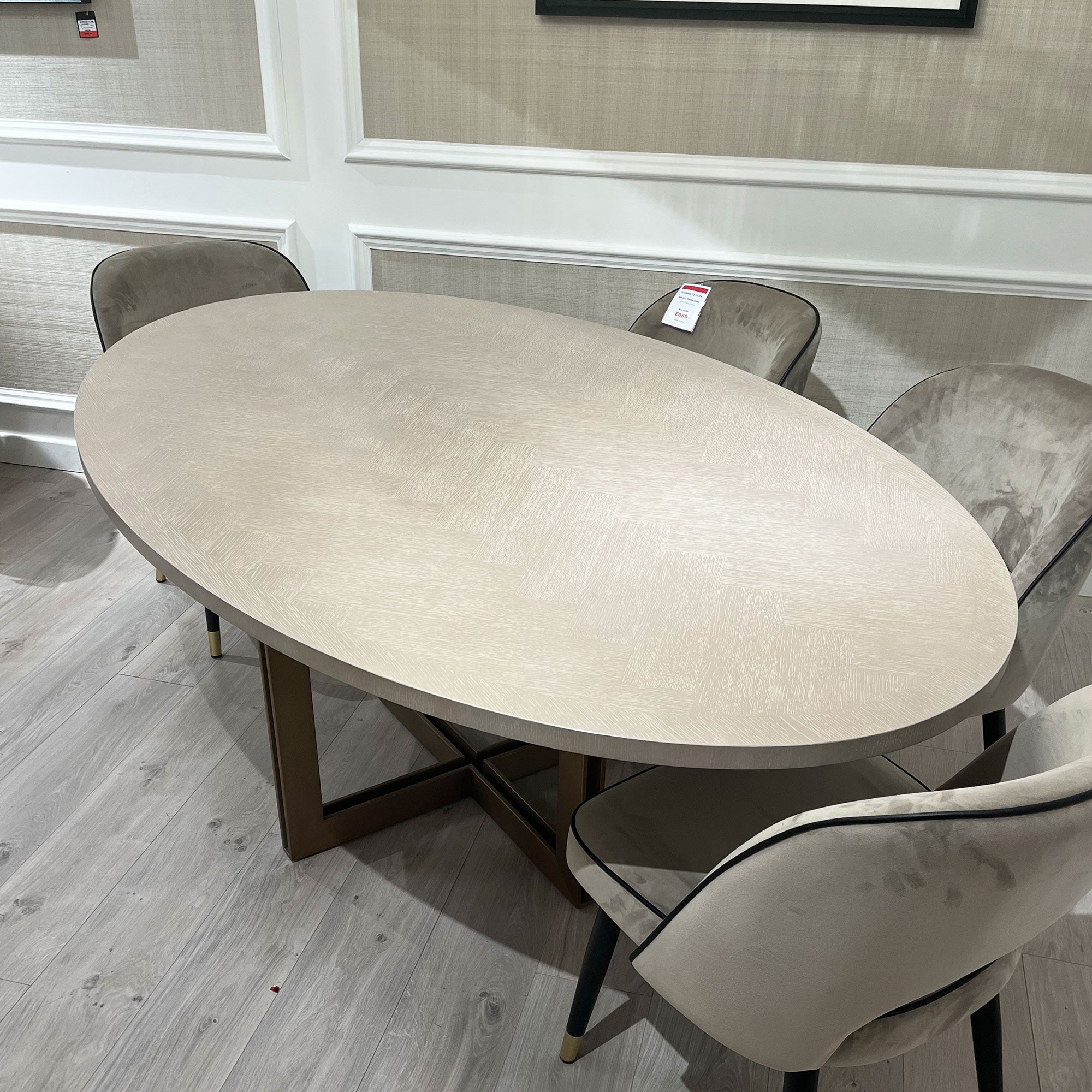 Eichholtz Melchior 200cm Oval Dining Table In Washed Oak Veneer Brushed Brass Finish