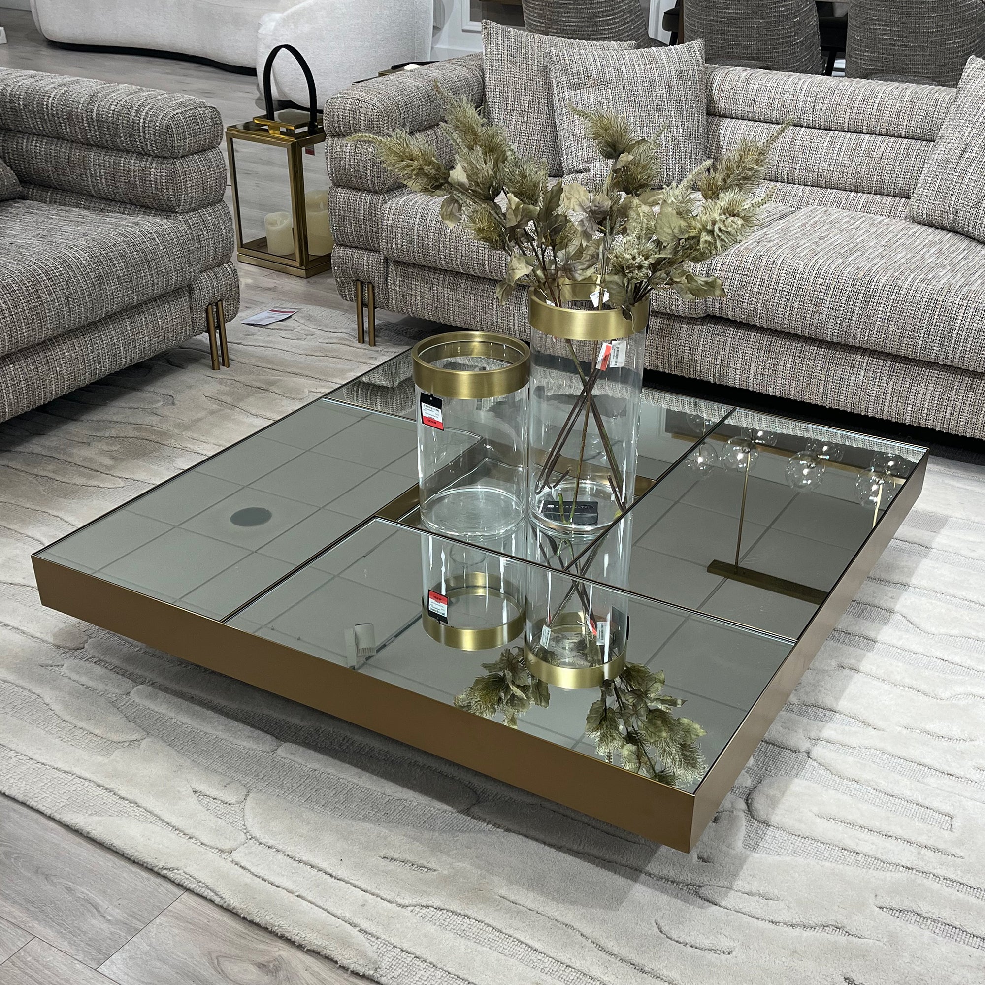 Eichholtz Allure Coffee Table Brushed Brass Finish Clear Mirror Glass Top