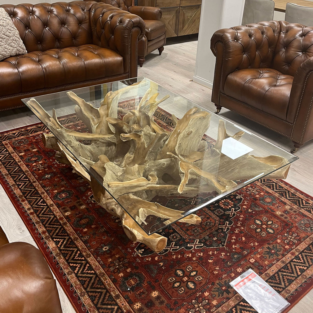 Kubu 150cm x 100cm Rectangular Coffee Table With Glass Top (Chipped Corner Of Glass Top)