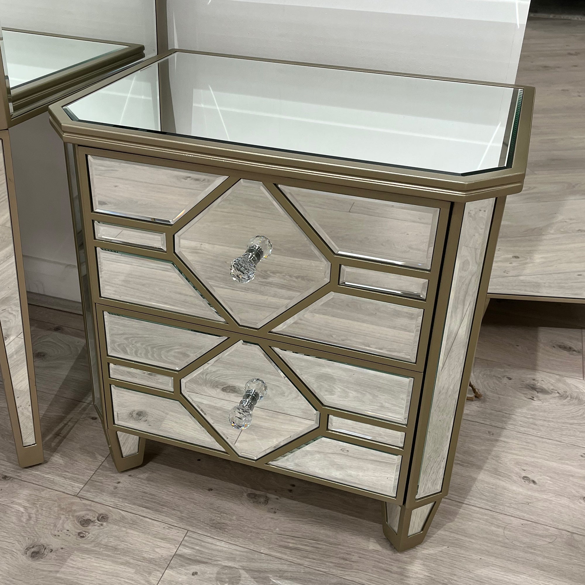 Ruby 2 Drawer Mirrored Bedside Chest