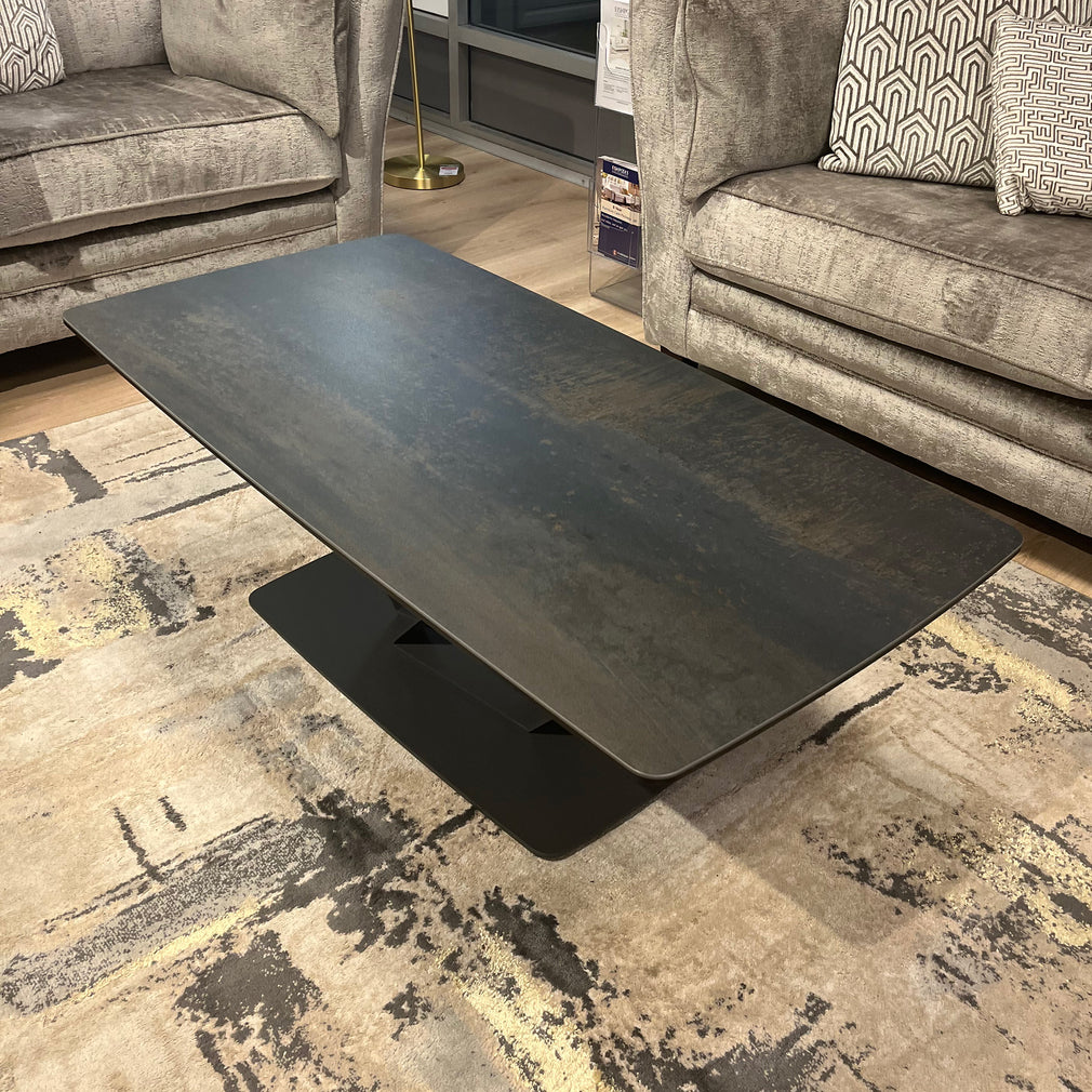 Swan 120cm Coffee Table With Dark Grey Ceramic Top / machining flaw in glass edge.