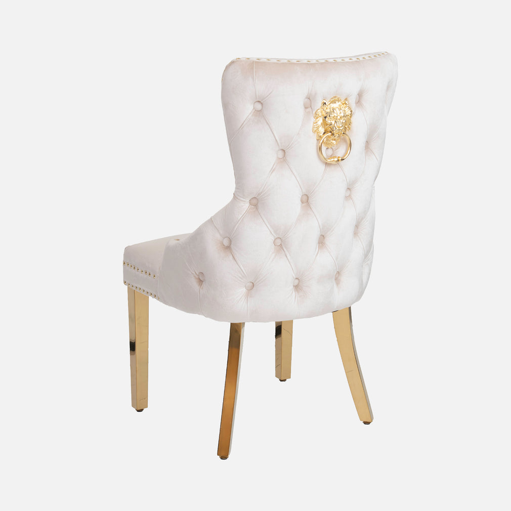 Dubai - Dining Chair With Lion Head In Cream Fabric