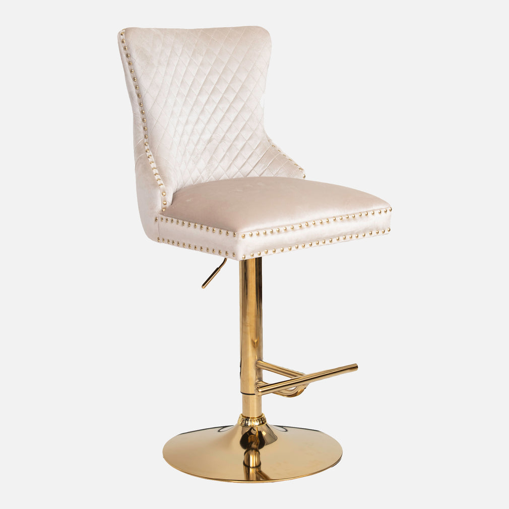 Dubai - Bar Stool With Lion Head In Cream Fabric