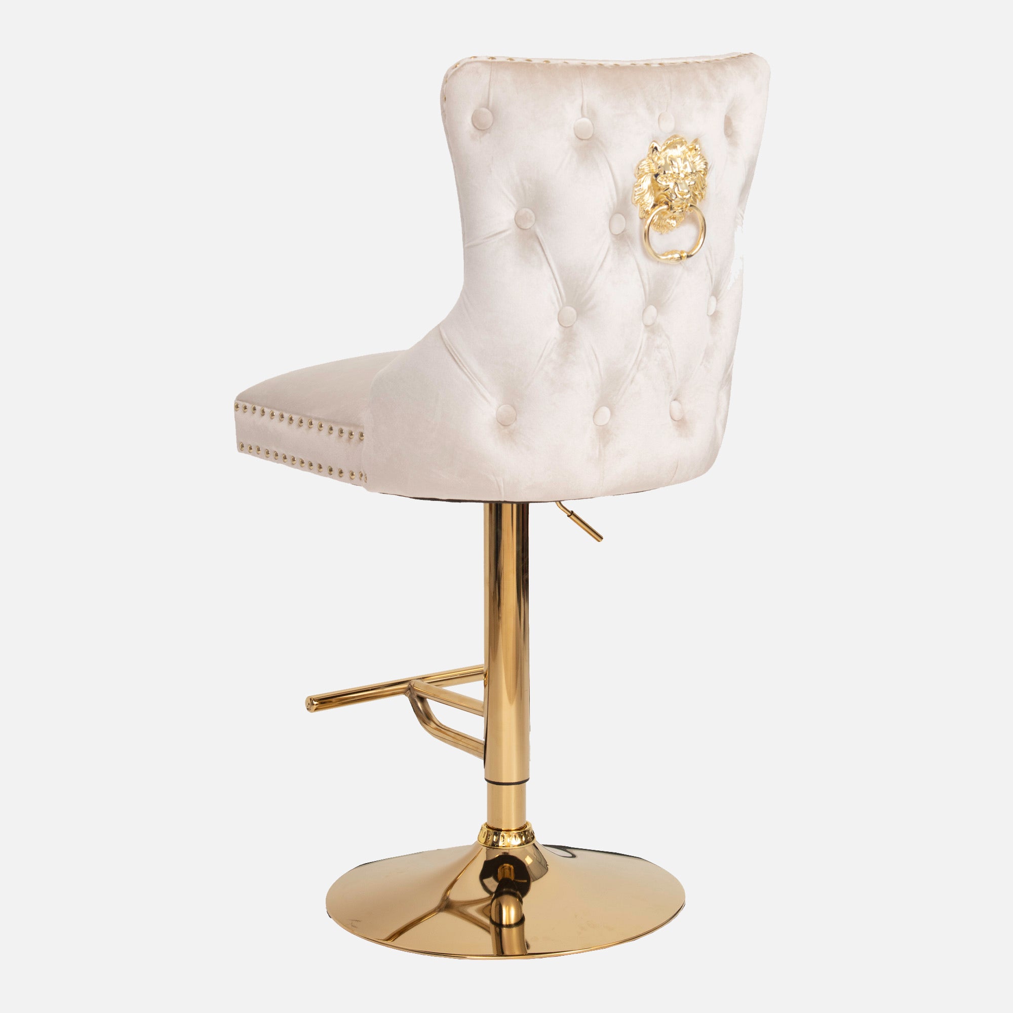 Dubai - Bar Stool With Lion Head In Cream Fabric