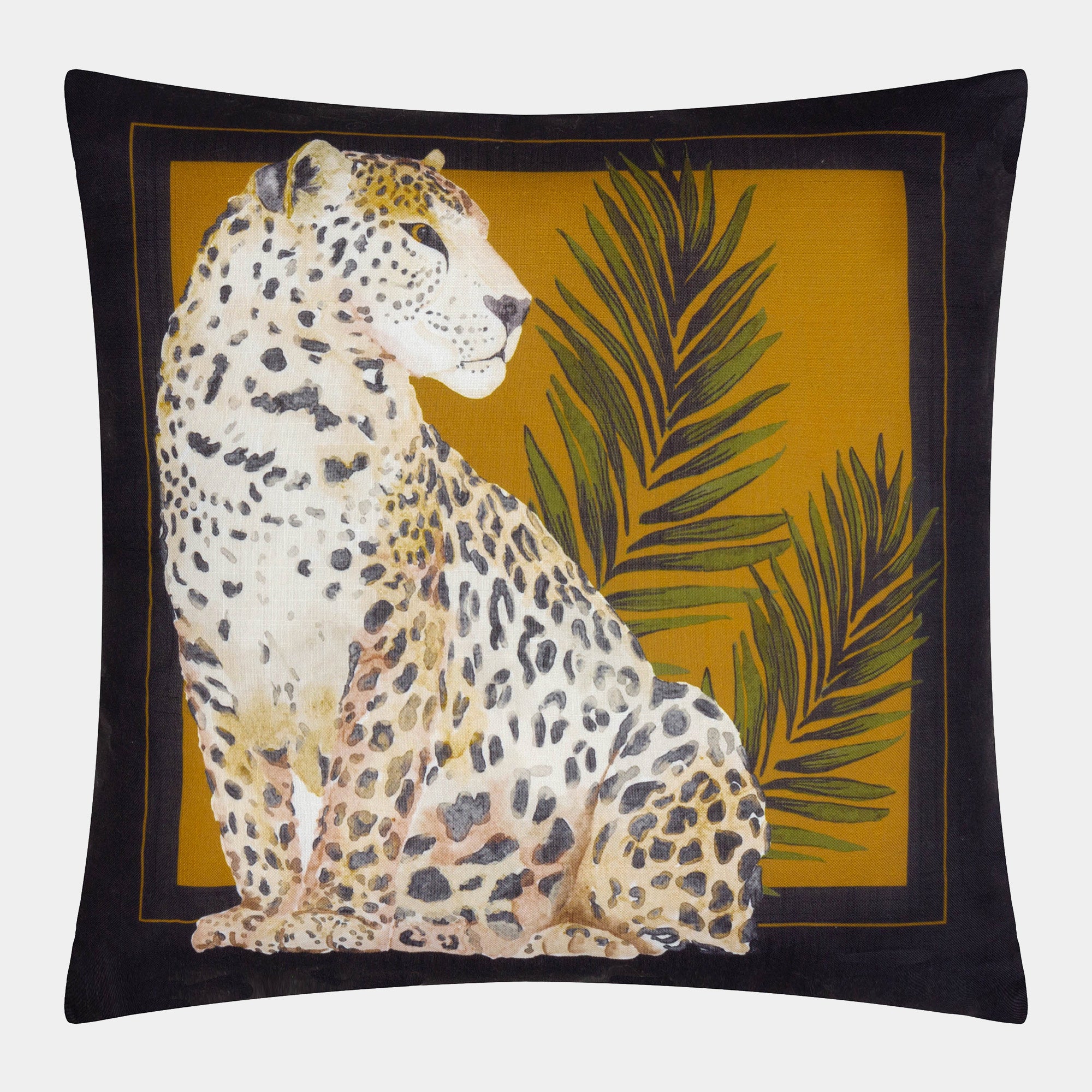 Leopardess - Black Gold Printed Outdoor Cushion 50x50cm