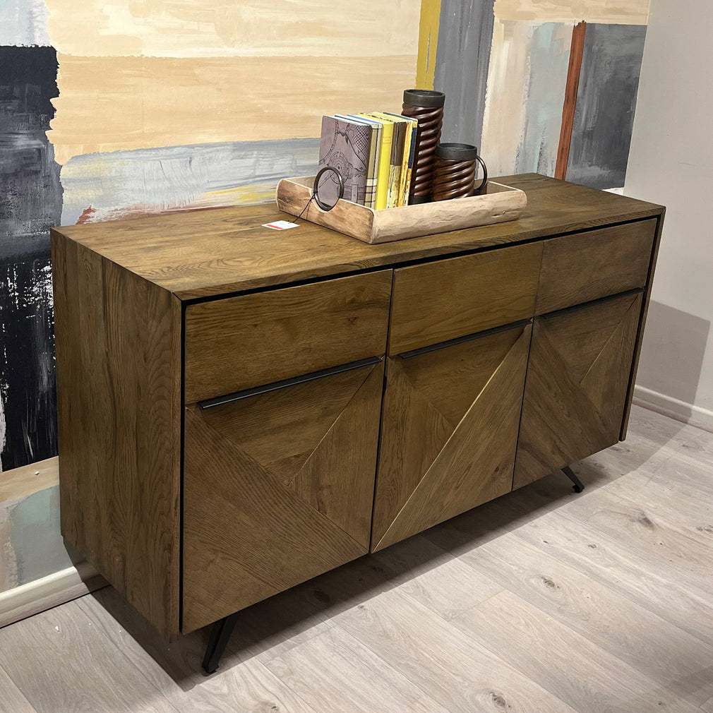 Lawrence 3 Door Solid Oak Sideboard In Smoked Oak Laquered Finish