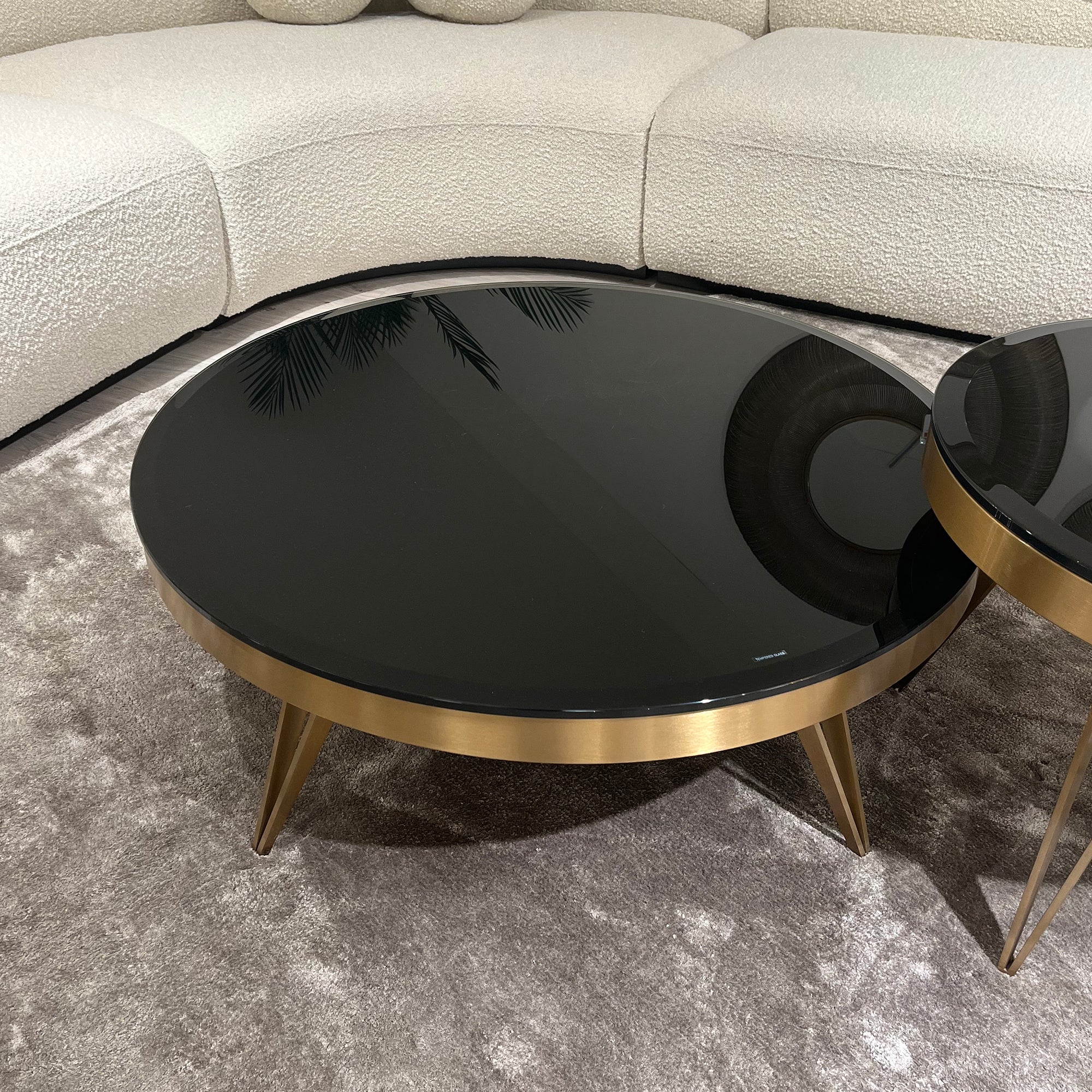 Eichholtz Rocco Coffee Table Brushed Brass Finish Black Bevelled Glass Top