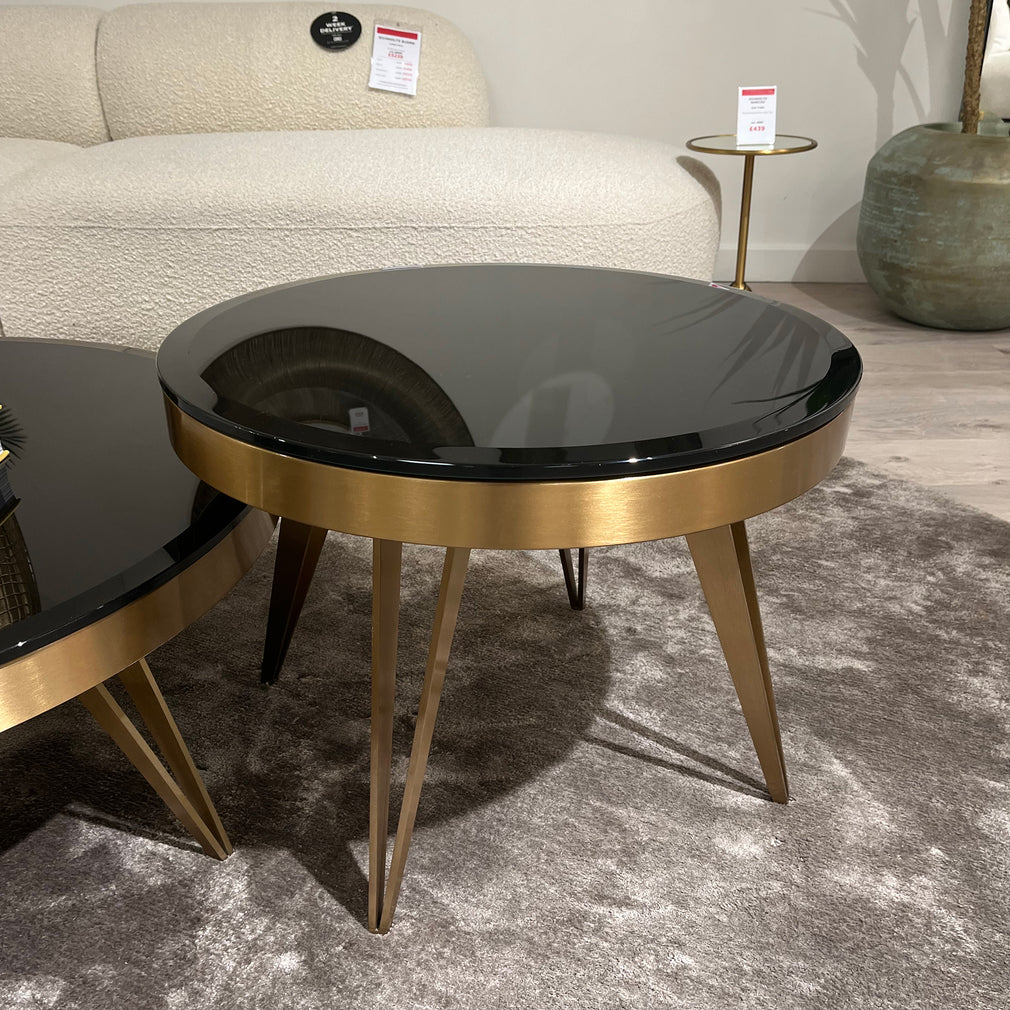 Eichholtz Rocco Side Table Brushed Brass Finish Black Bevelled Glass Top