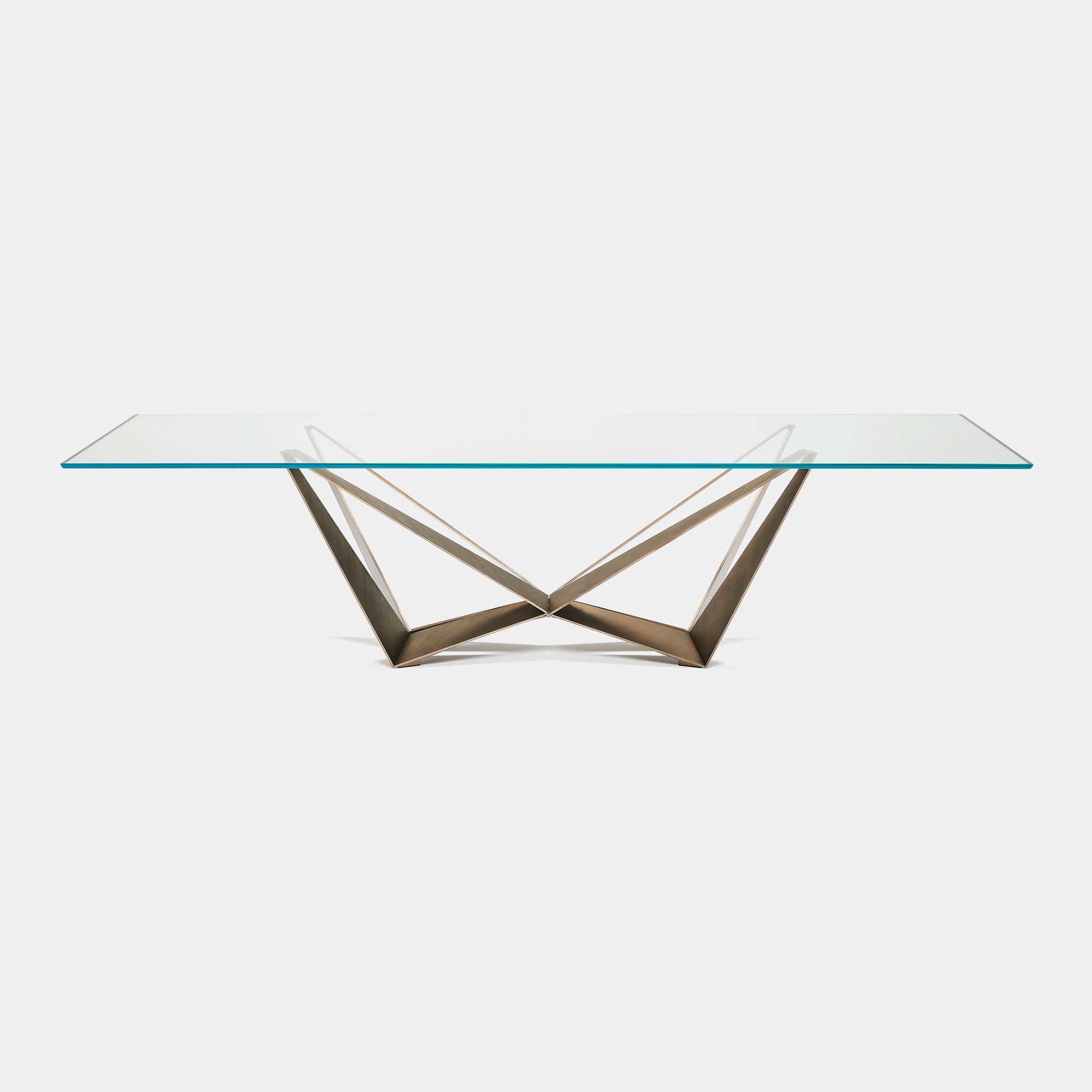 Cattelan Italia Skorpio Glass - Dining Table With Clear Glass Top & Brushed Bronze Base 182 x 90cm