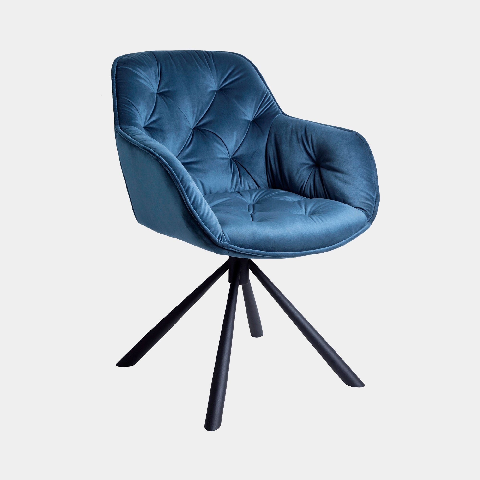 Ergen - Swivel Dining Chair In Blue Grey Velvet With Black Base