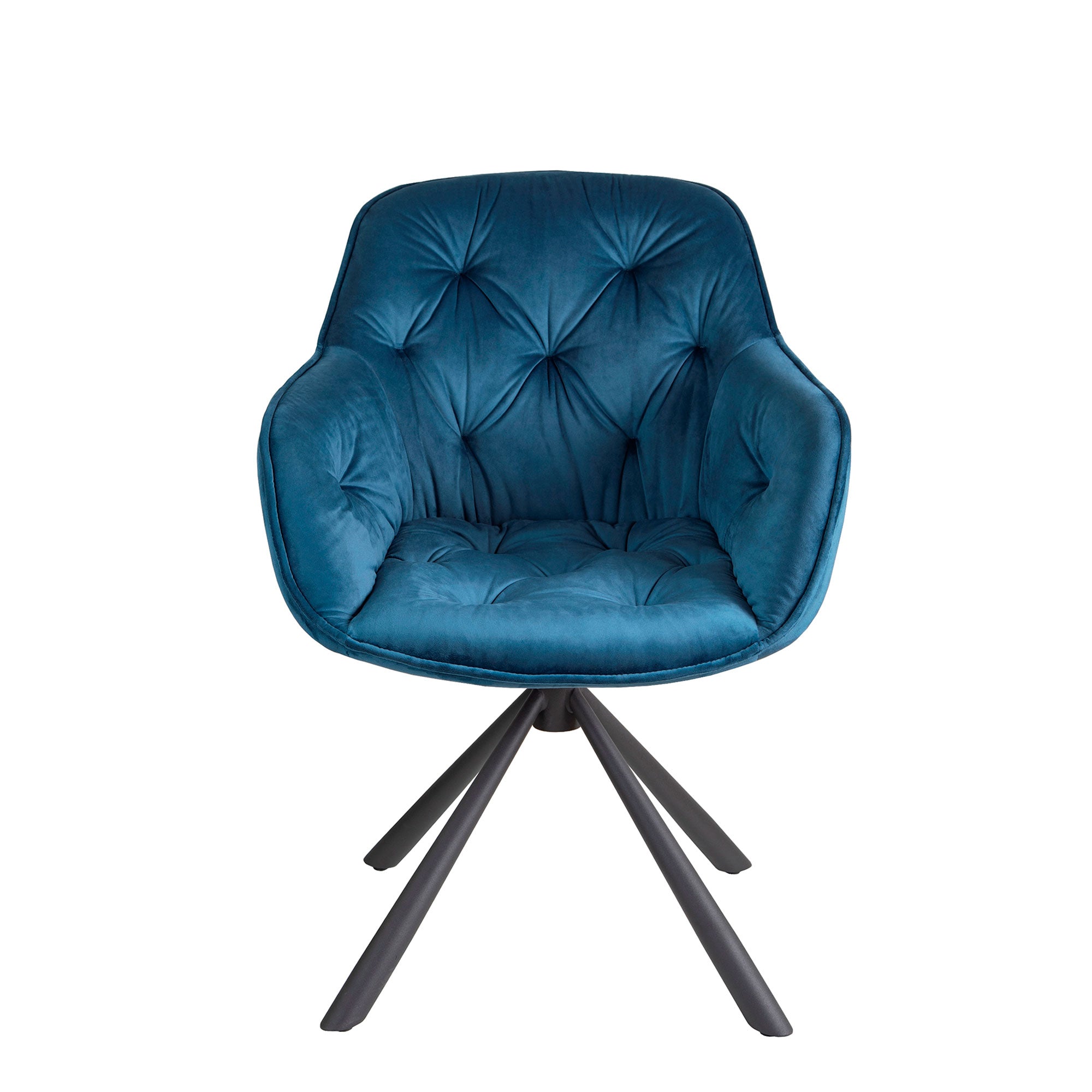 Ergen - Swivel Dining Chair In Blue Grey Velvet With Black Base