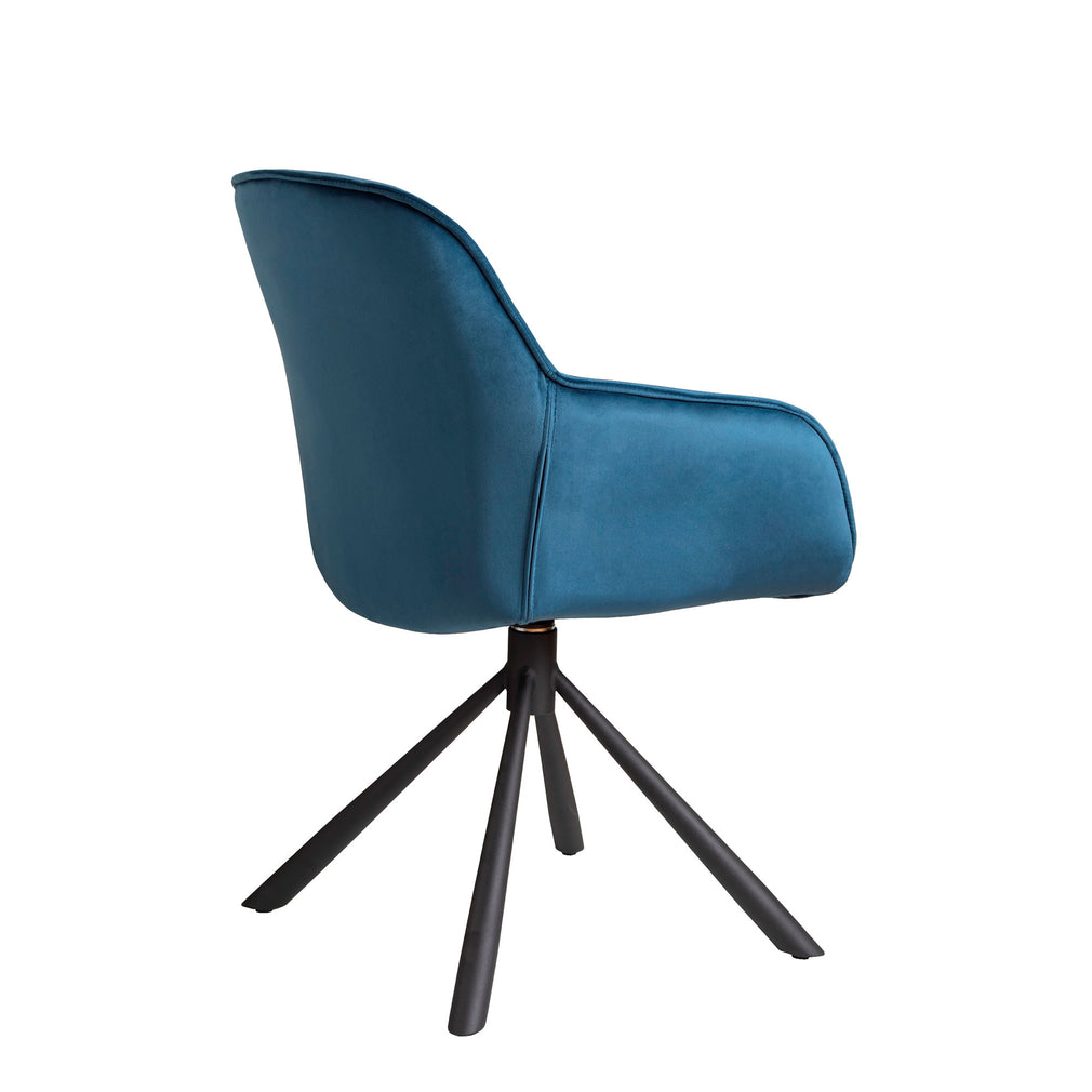 Ergen - Swivel Dining Chair In Blue Grey Velvet With Black Base