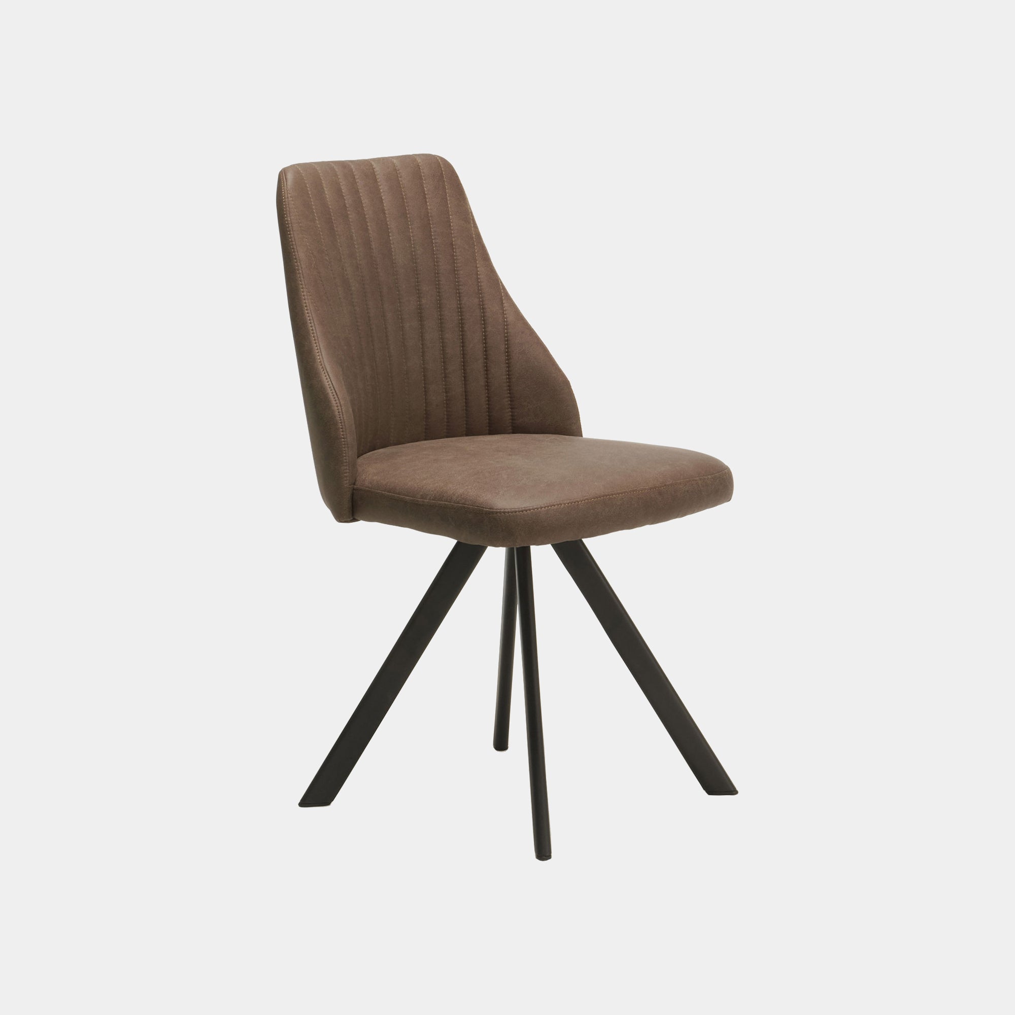 Swivel Dining Chair In Brown PU With Matt Black Base