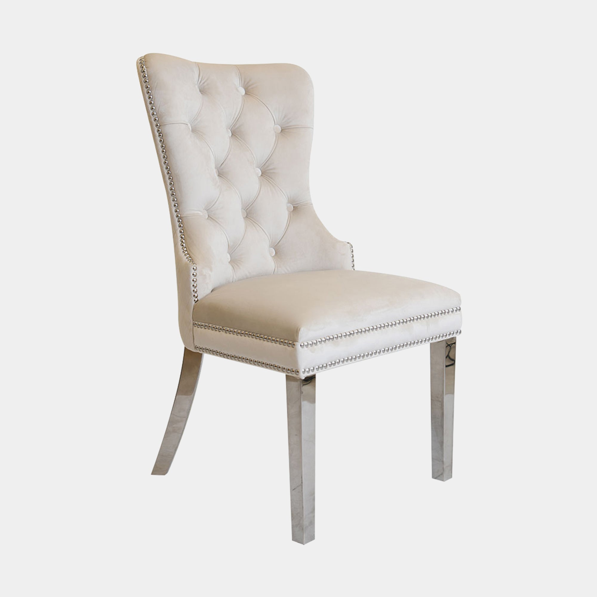 Metropole - Quilted Back Dining Chair In Beige Velvet With Rectangular Hook Handle