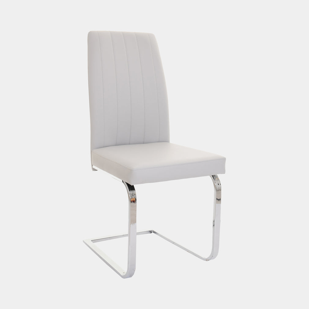 Prato - Cantilever Dining Chair In Light Grey PU With A Chrome Finished Frame