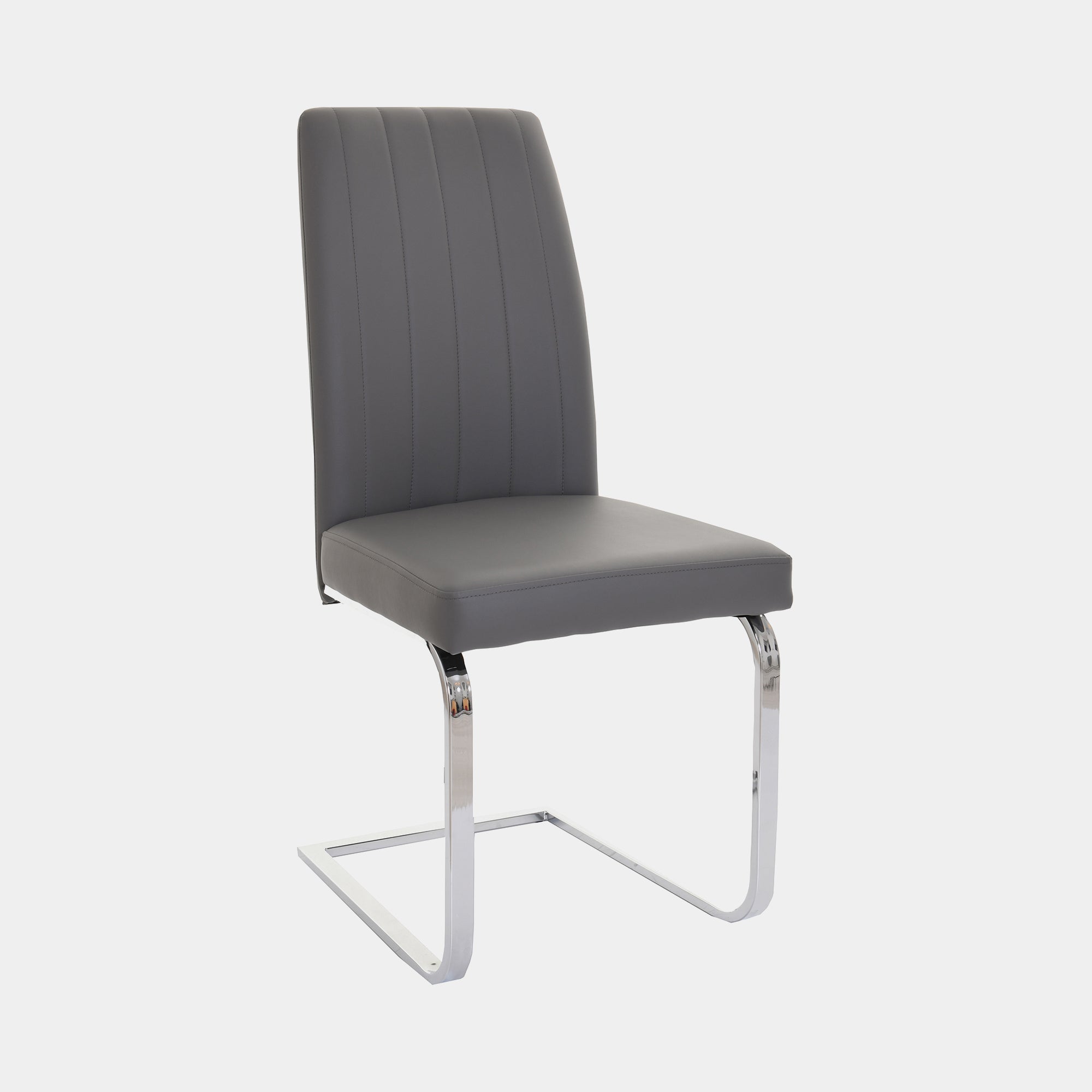 Prato - Cantilever Dining Chair In Dark Grey PU With A Chrome Finished Frame