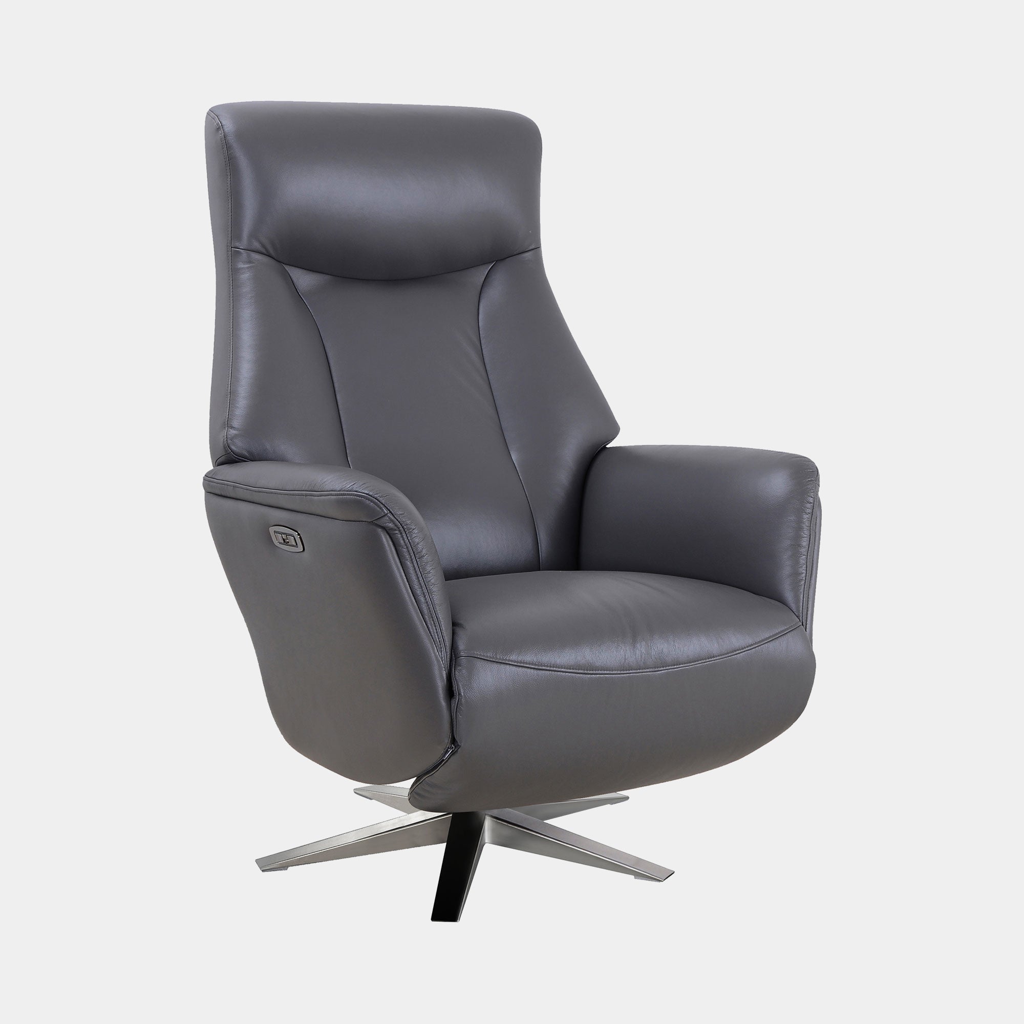 Power Swivel Recliner Chair In Leather Match Iron with Satin Nickel Base