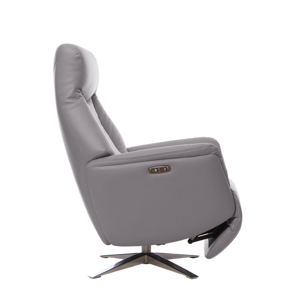 Power Swivel Recliner Chair In Leather Match Platinum with Satin Nickel Base