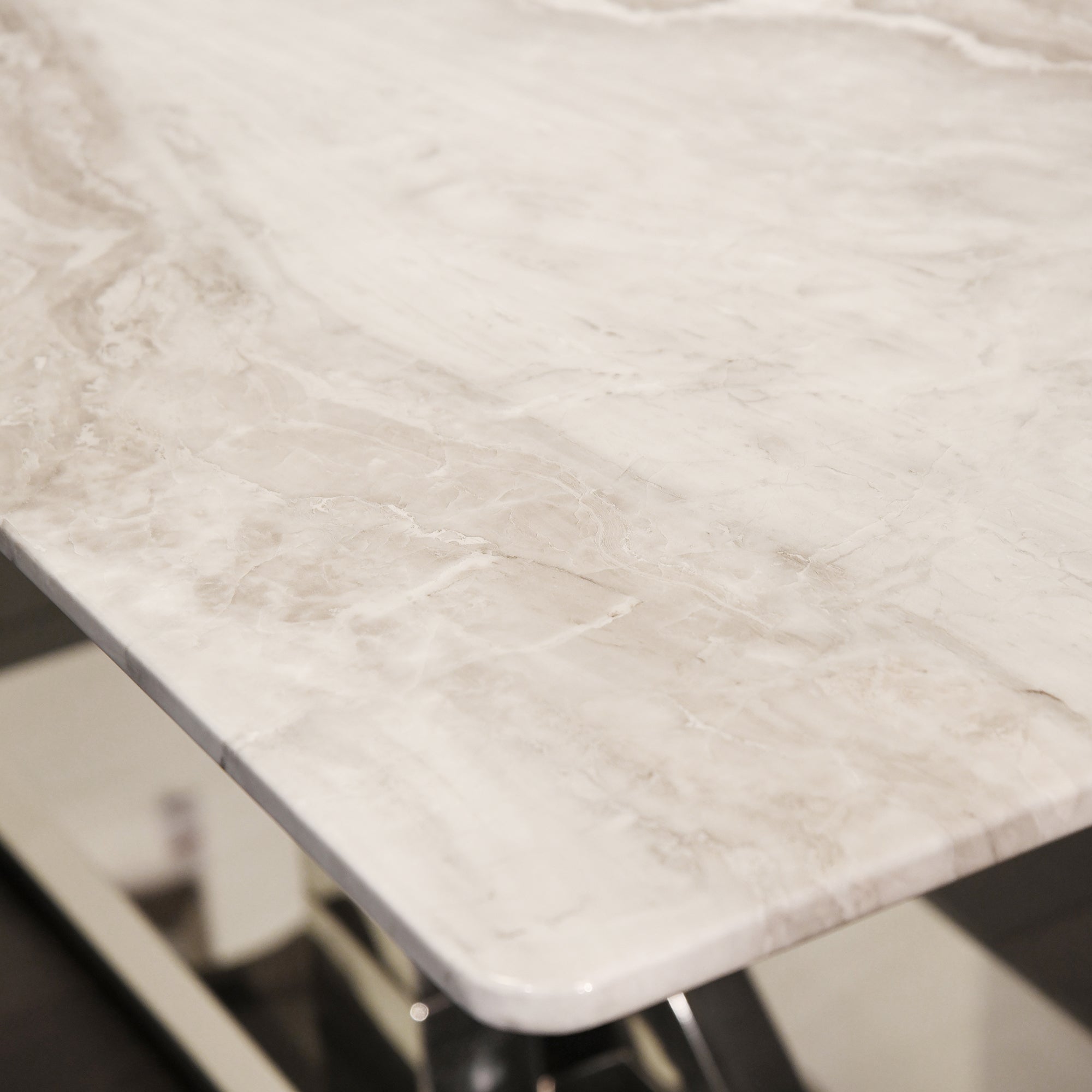 160cm Dining Table Grey Marble Top With Chrome Finish Base
