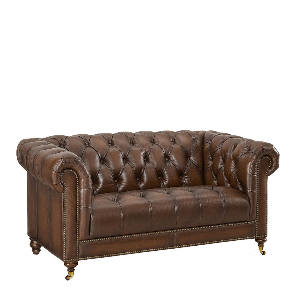 Churchill - 2 Seat Sofa In Leather Vintage LLS Cognac 1806/Antique Brass Studs With Mahogany Feet