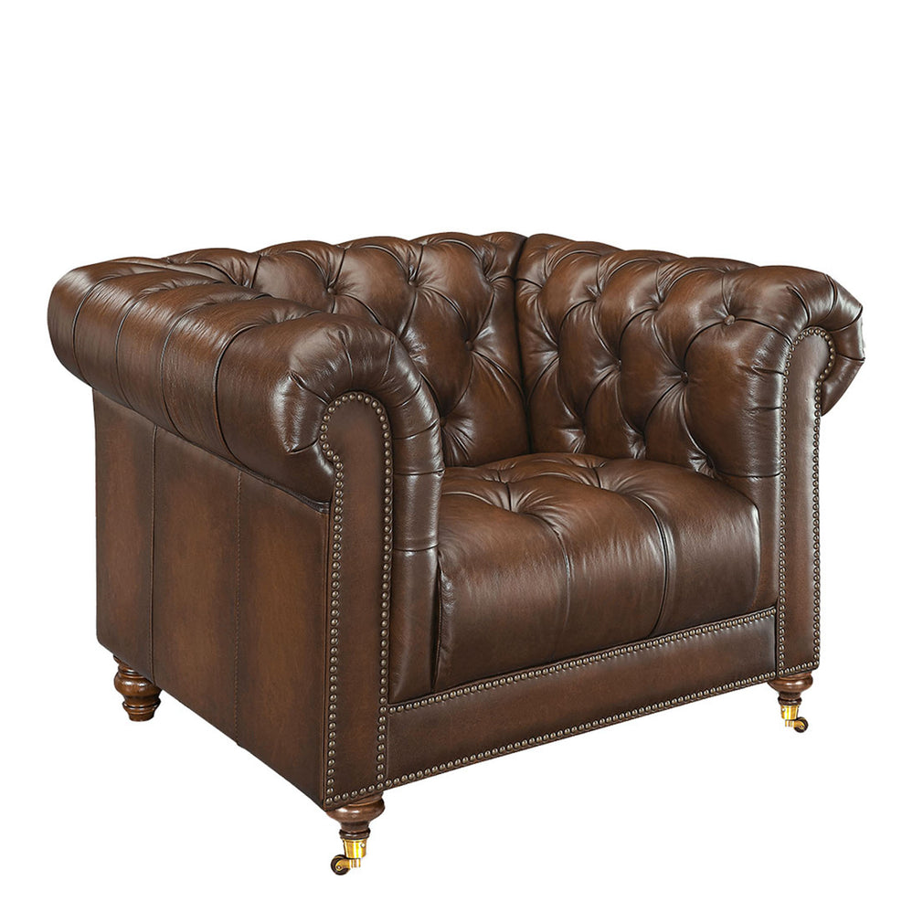 Churchill - Club Chair In Leather Vintage LLS Cognac 1806/Antique Brass Studs With Mahogany Feet