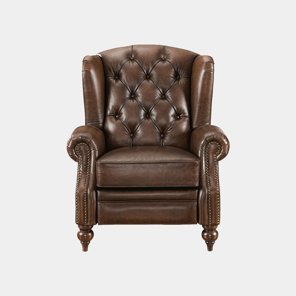 Churchill - Push Back Wing Chair In Leather Vintage LLS Cognac 1806/Antique Brass Studs